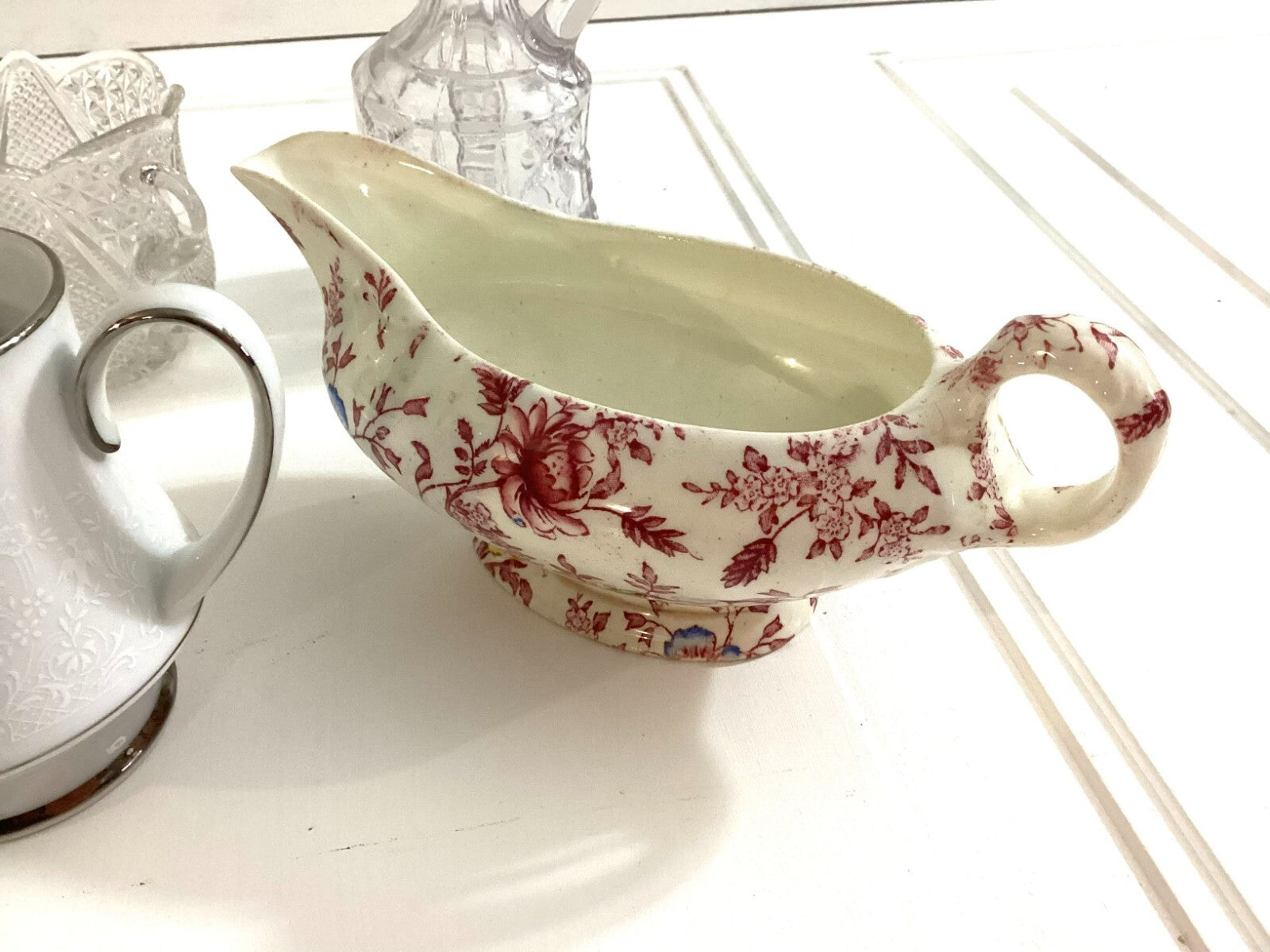 Vintage Lot Of 4 Pcs Of Creamer, Cruet, Sugar dish,gravy Dish