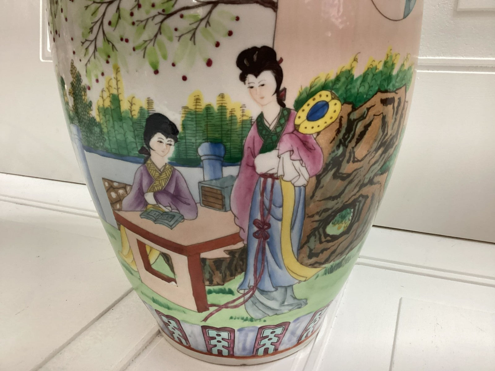 Famille Rose Hand Painted Tall Vase