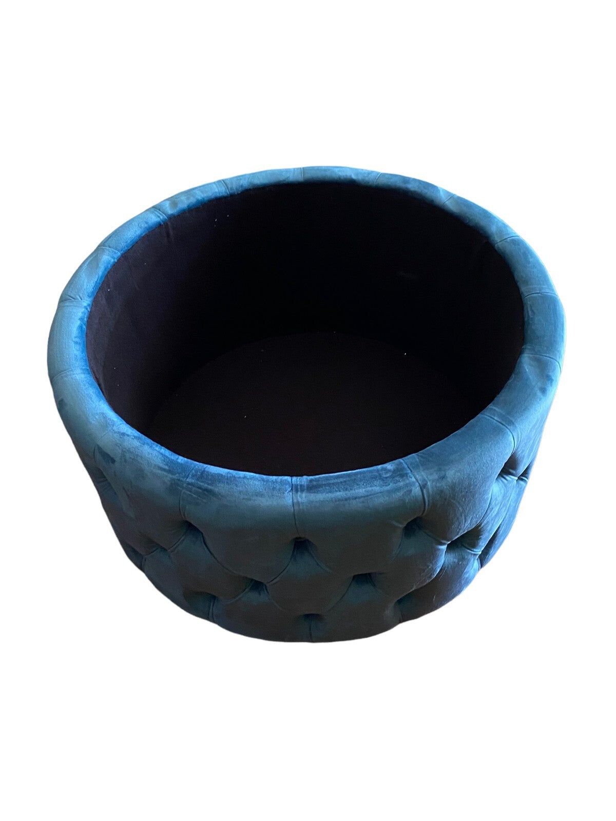 Blue Tufted Round Ottoman/Storage. no Wheels