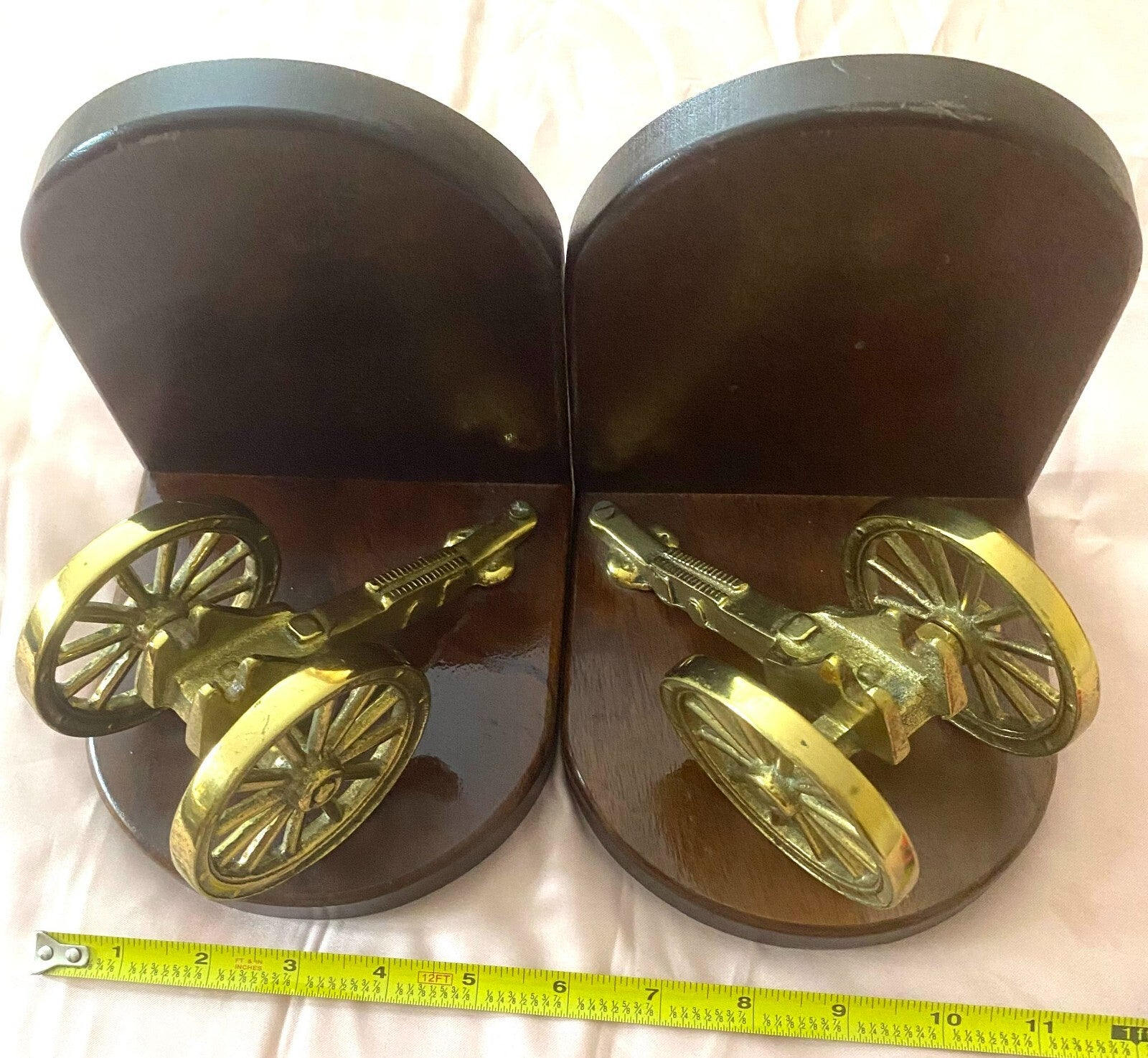 Pair Of 2 English Made Bookend With Solid Brass Canon