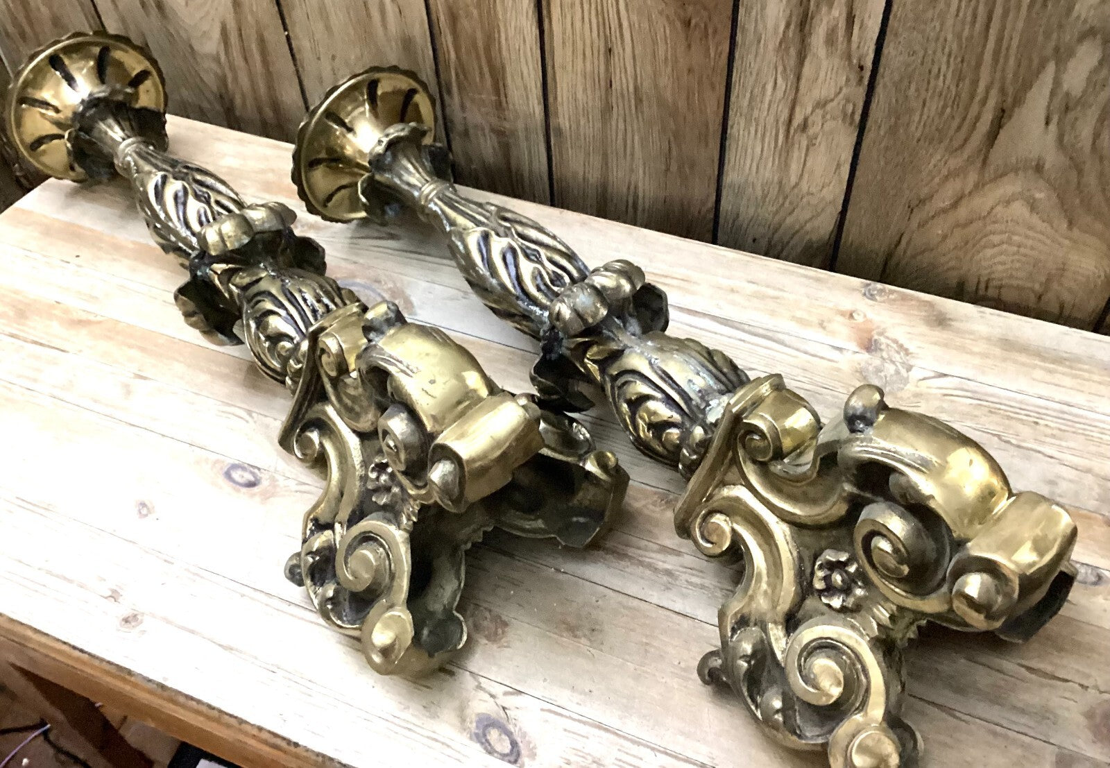 2 Antique Golden Solid Brass Candlestick Holders For Display