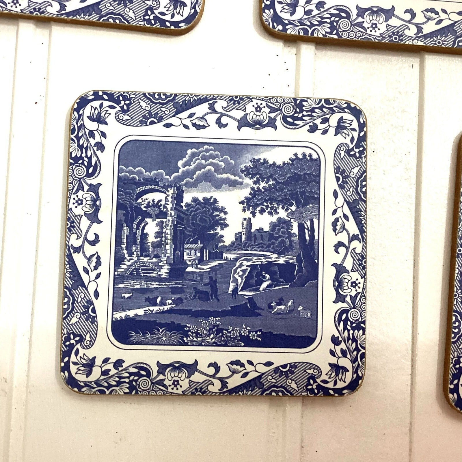 Lot Of 8 Spode Blue White 4x4 Inches Square Coaster