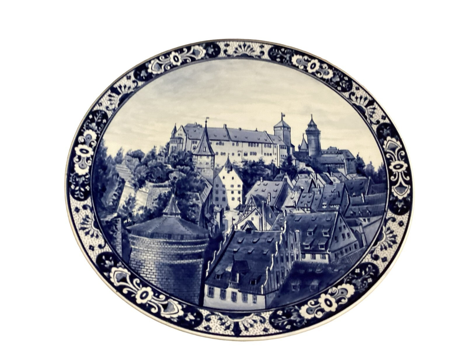 Antique Villeroy & Bosh Blue White Delft Hand Painted 17” Wall Plate