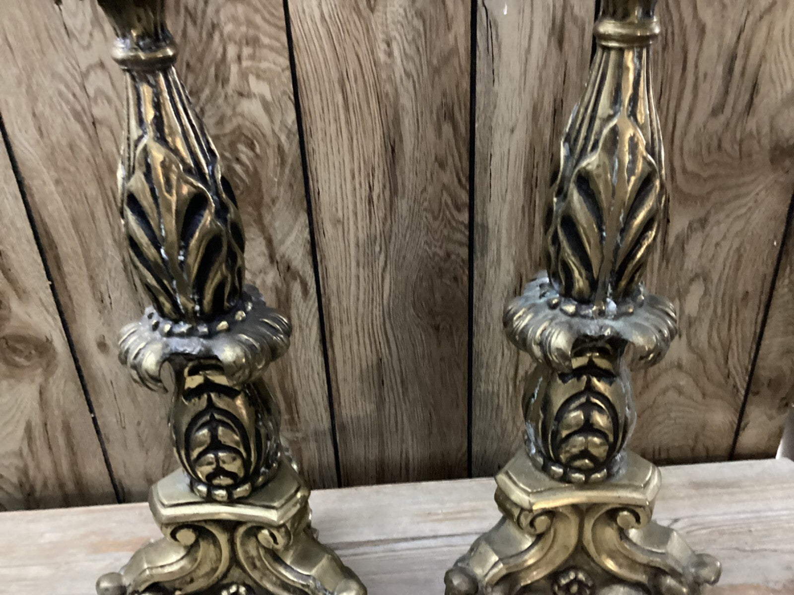 2 Antique Golden Solid Brass Candlestick Holders For Display