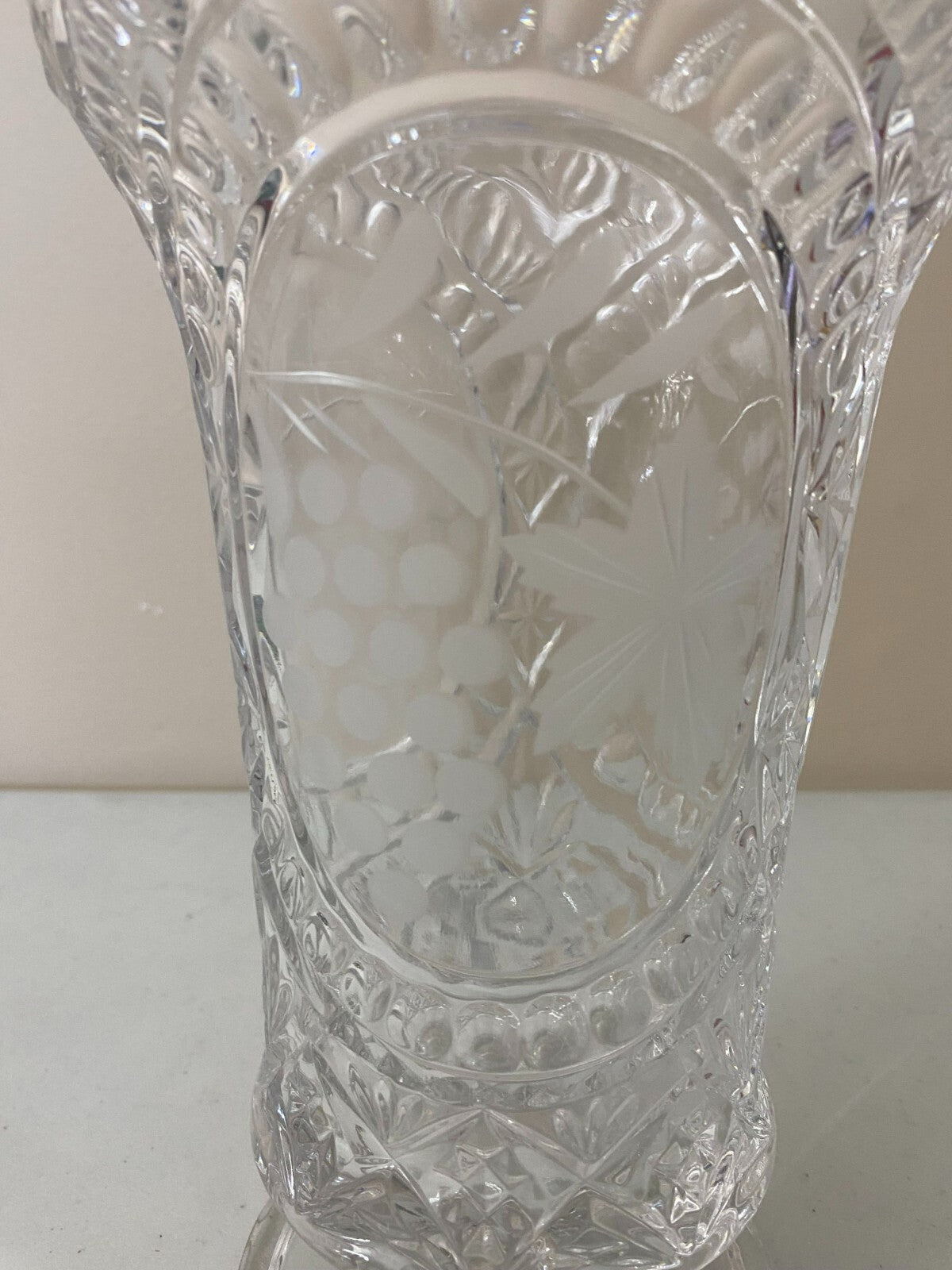 Vintage 10” Crystal Embossed Flower Footed Vase