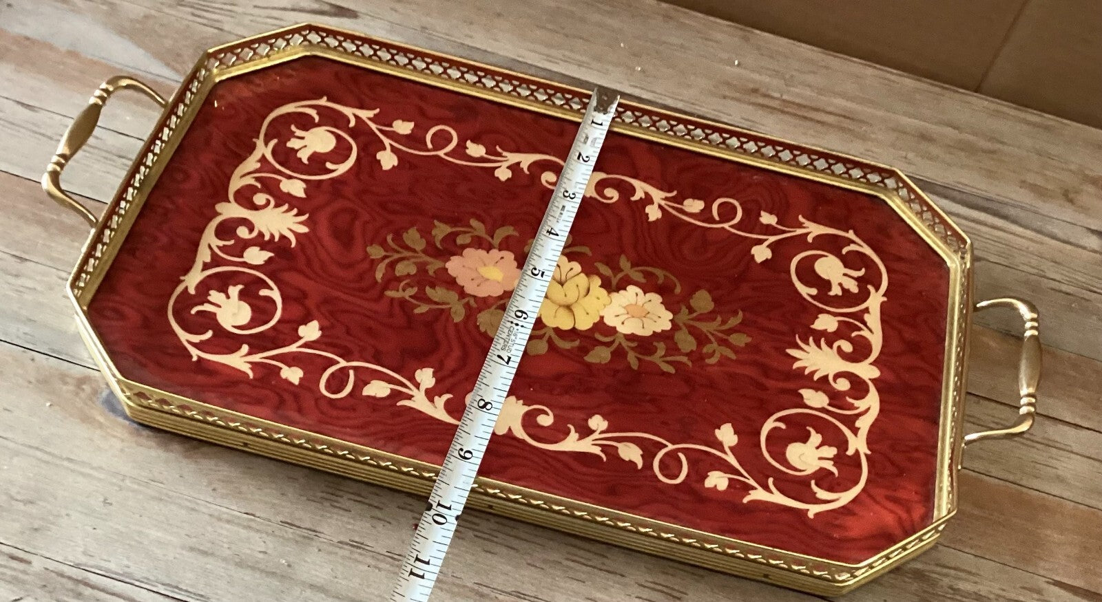 Set Of 2 Edel weiss Art Decor Inlaid Wood Floral Tray And Musical Jewelry box