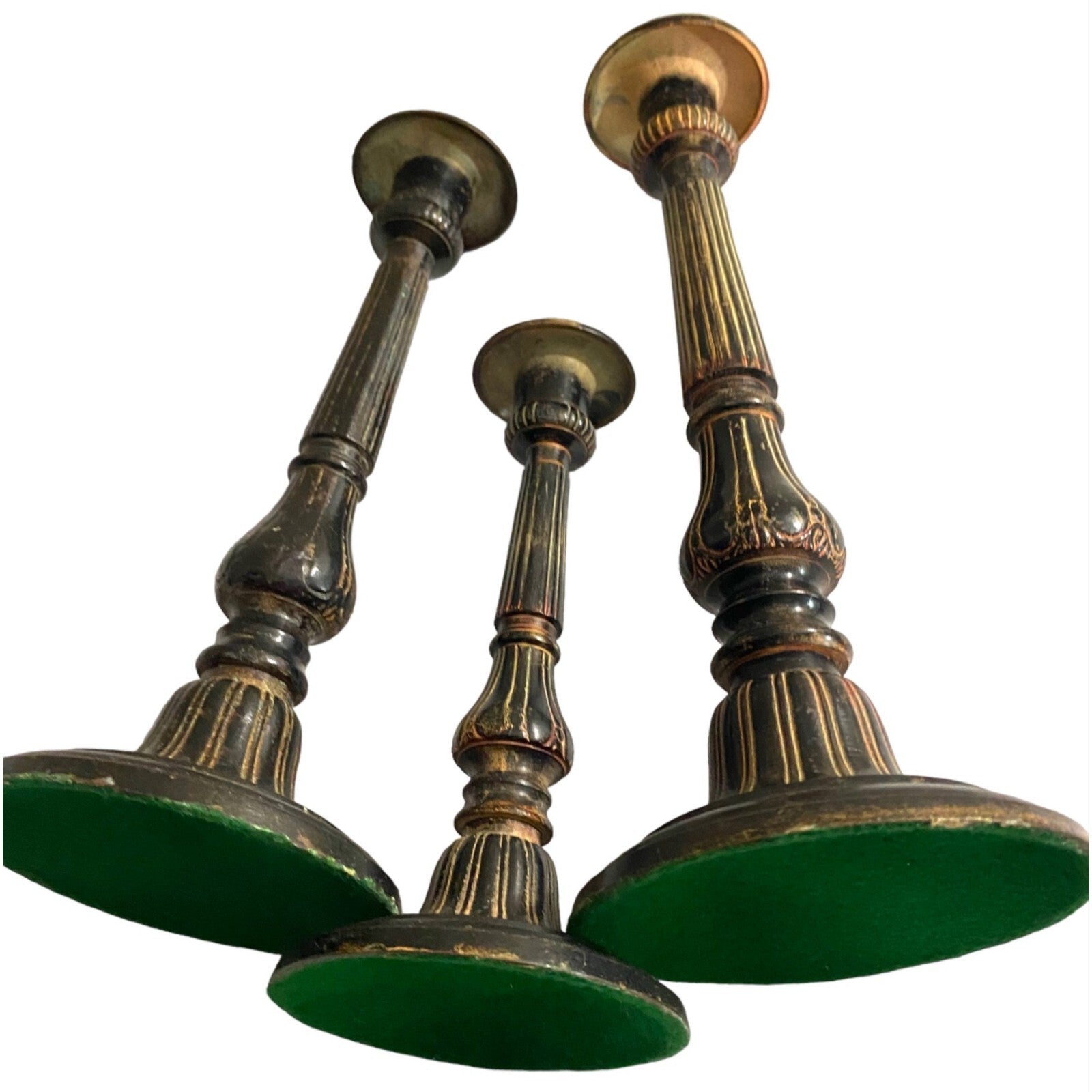 Stunning set of 3 Mid Century brass candle holders