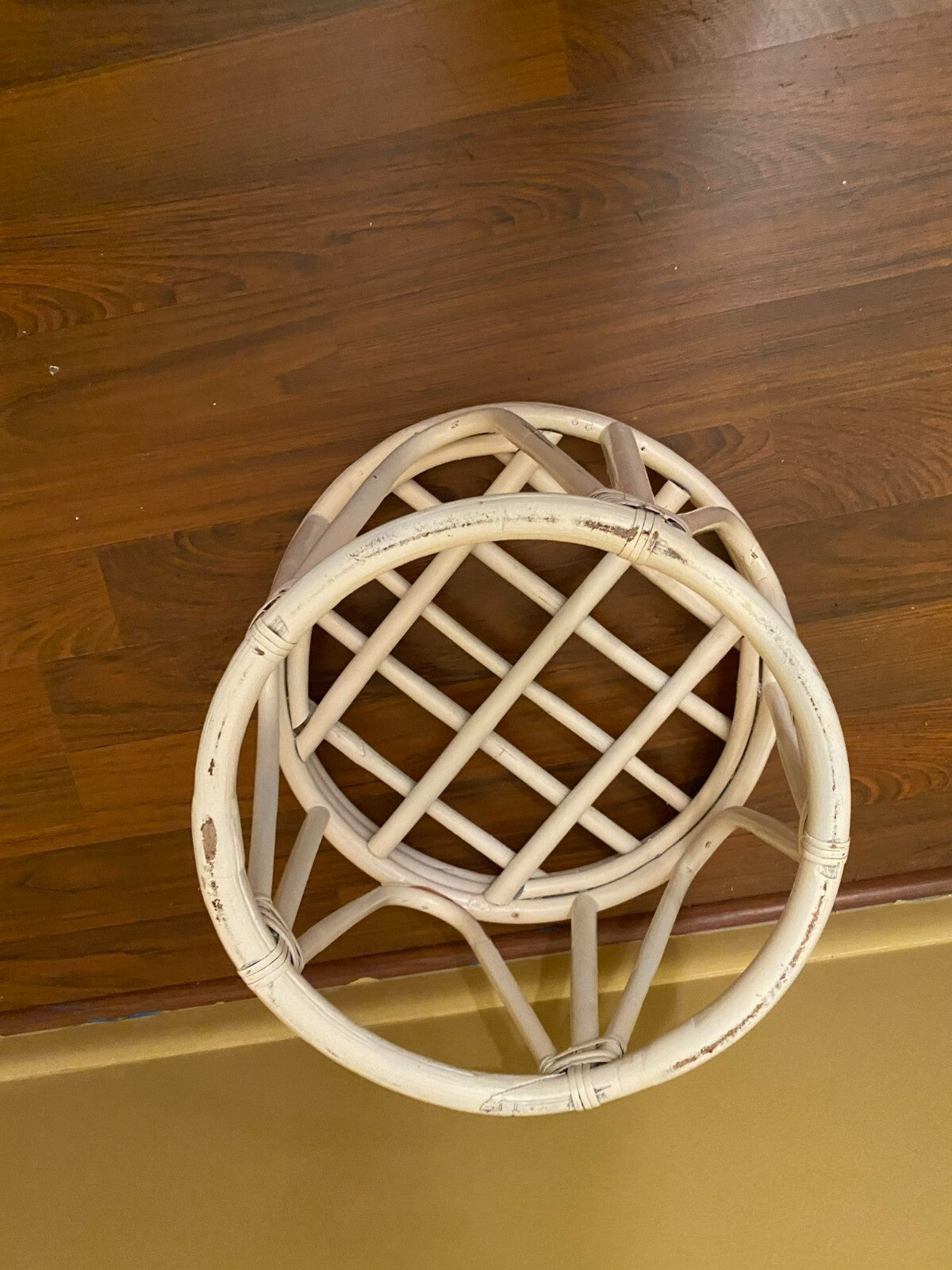 Vintage Beige Round Shaped Bamboo Planter/Table 14” Tall