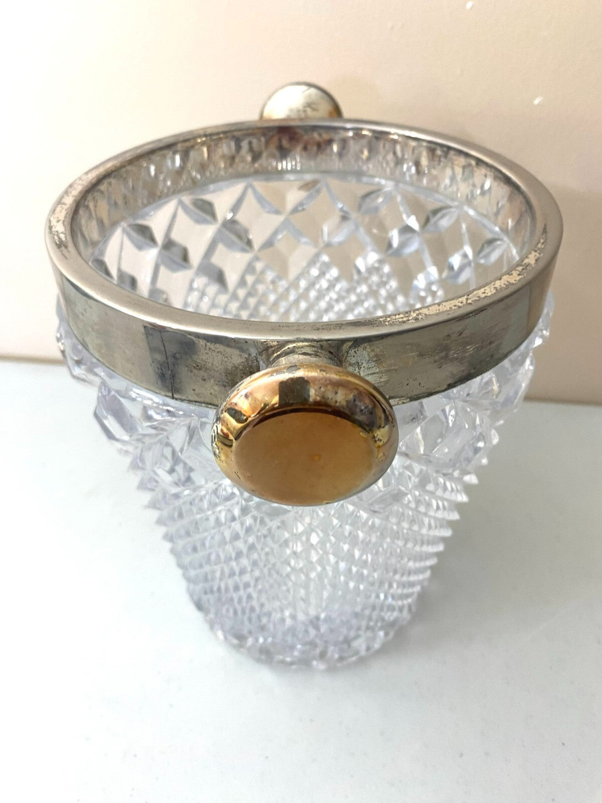 Vintage French Cut Crystal Champagne Bucket silver Handles
