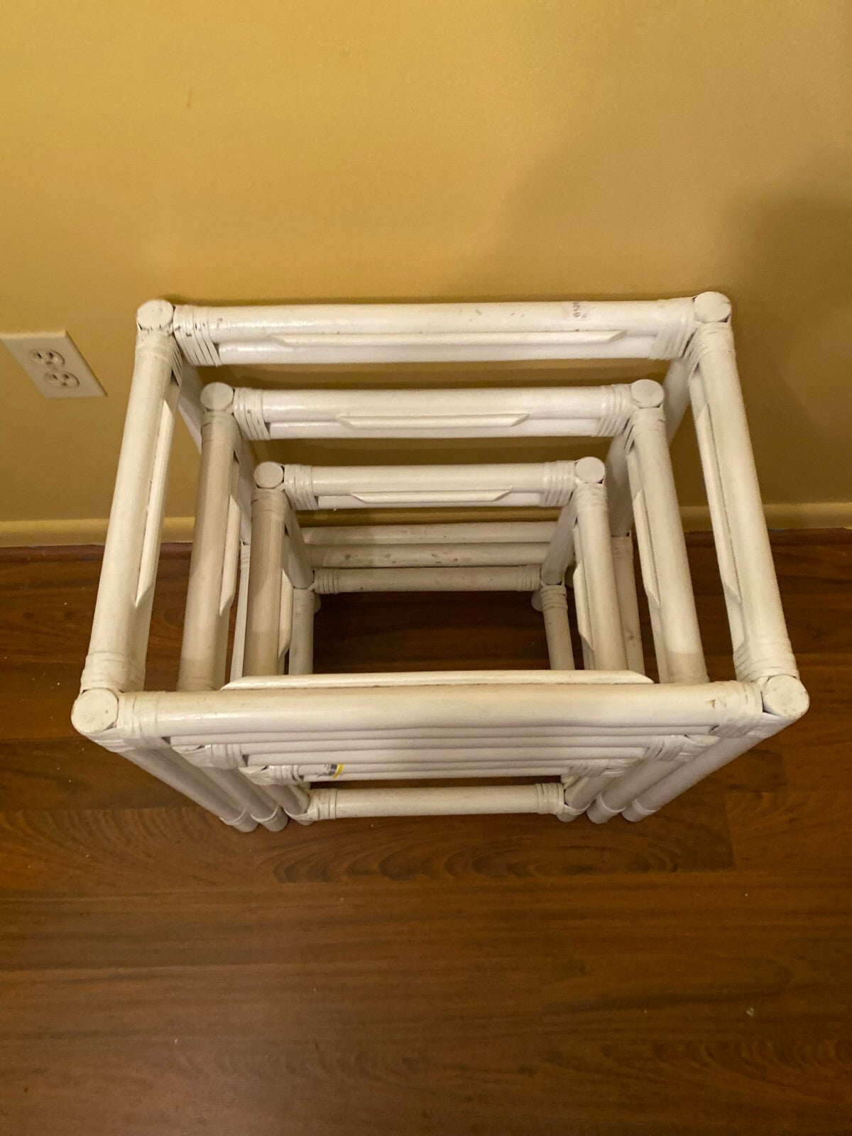 Set Of 3 White Rectangular Shaped Indoor Bamboo Nesting Side Tables