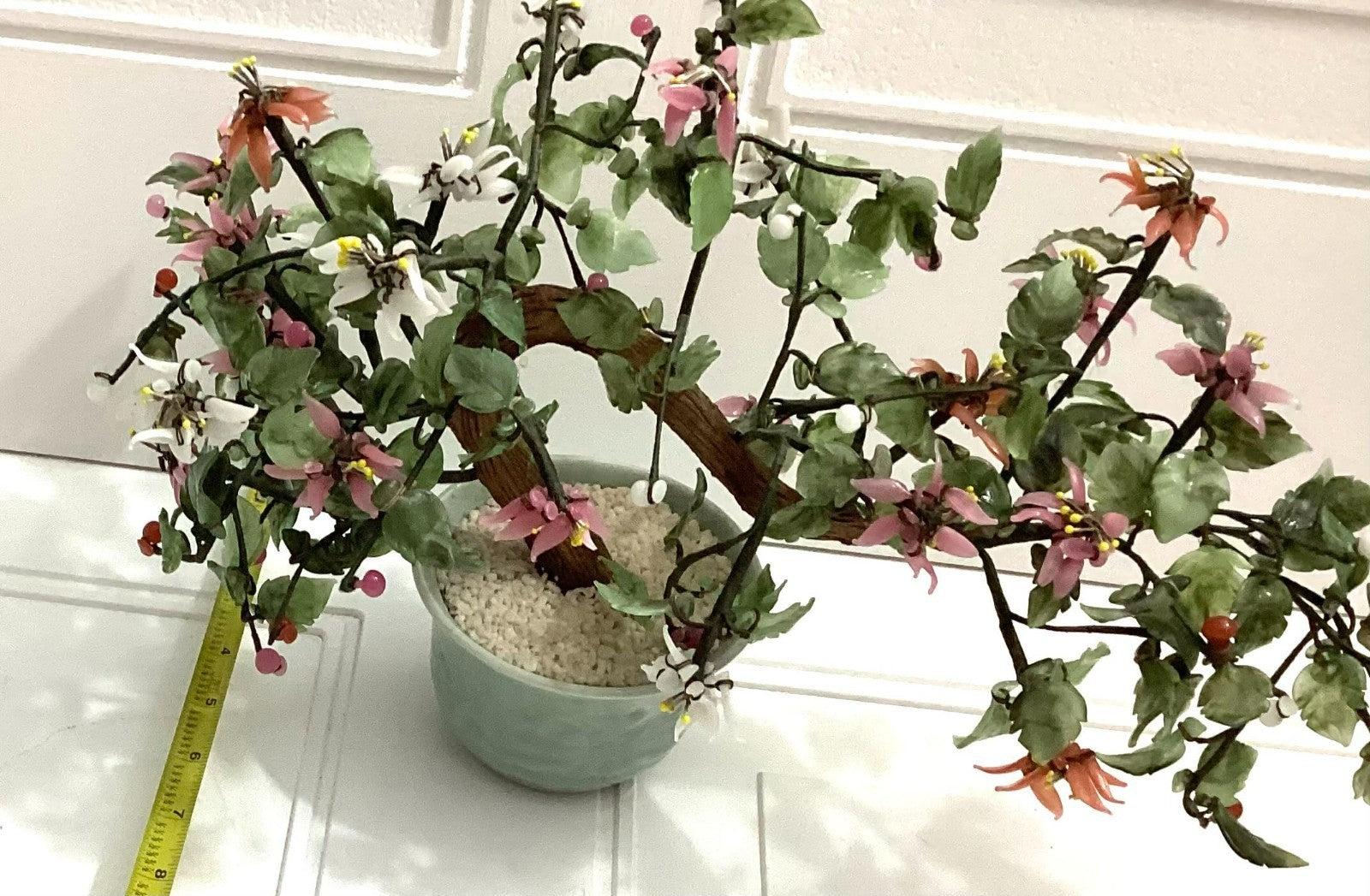 Japanese Vintage Artificial Bonsai Tree And Jade Flowers