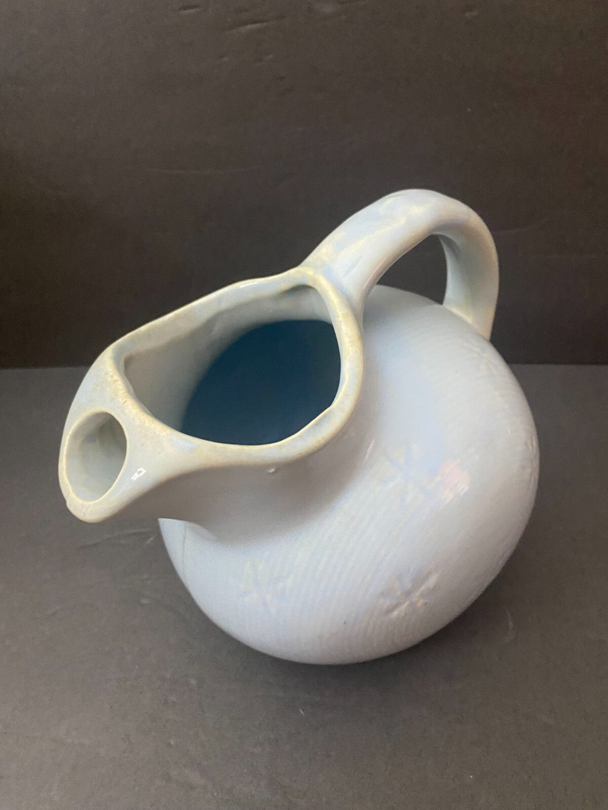 Vintage Light Blue Pottery Ball Pitcher