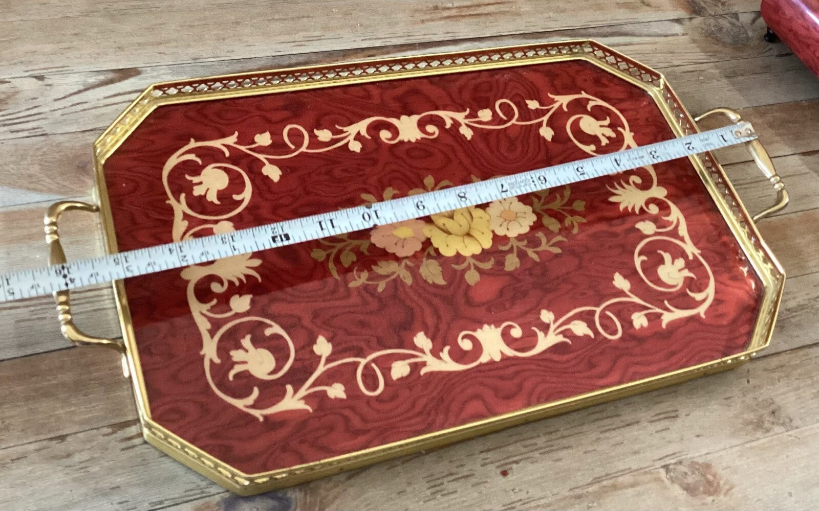 Set Of 2 Edel weiss Art Decor Inlaid Wood Floral Tray And Musical Jewelry box