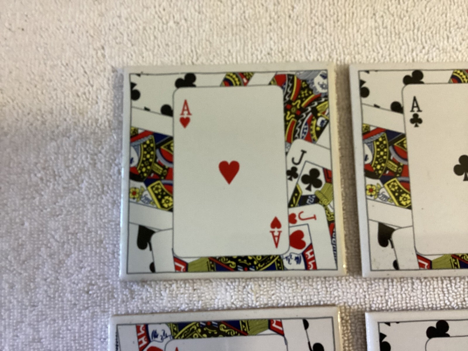 Lot Of 4 Multicolor Playing Cards Aces Collectible Square Barware Coasters