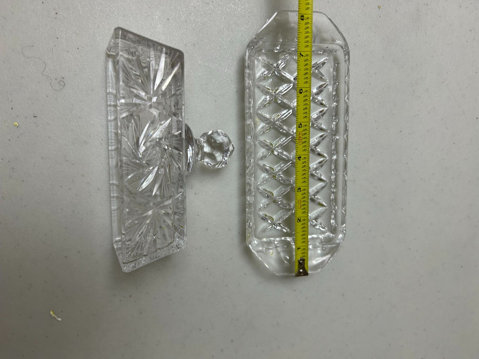 Vintage Clear Glass Diamond Pattern Rectangular Butter Dish With Lid