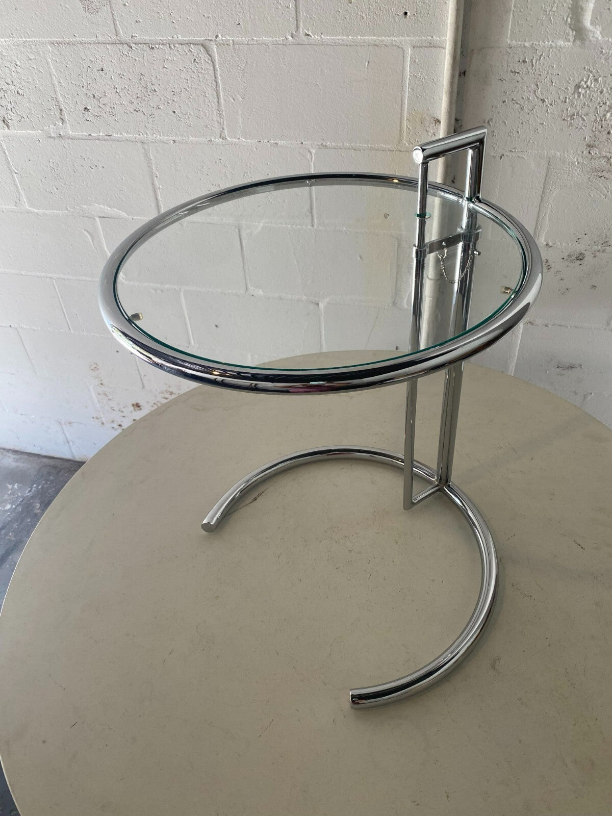 Eilleen Gray Style Chrome Round Glass Top Side Table 20.5 X 23 Inches