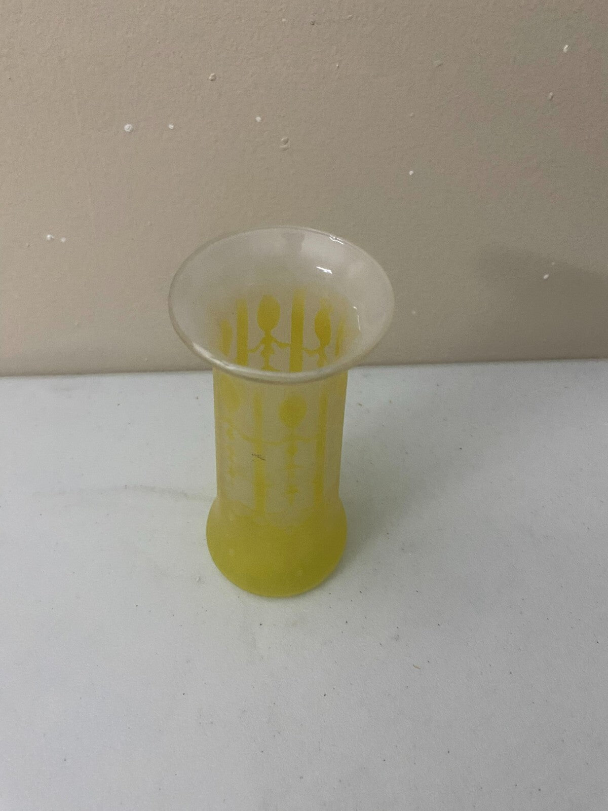 Vintage Opalescent Yellow Small Flower Vase