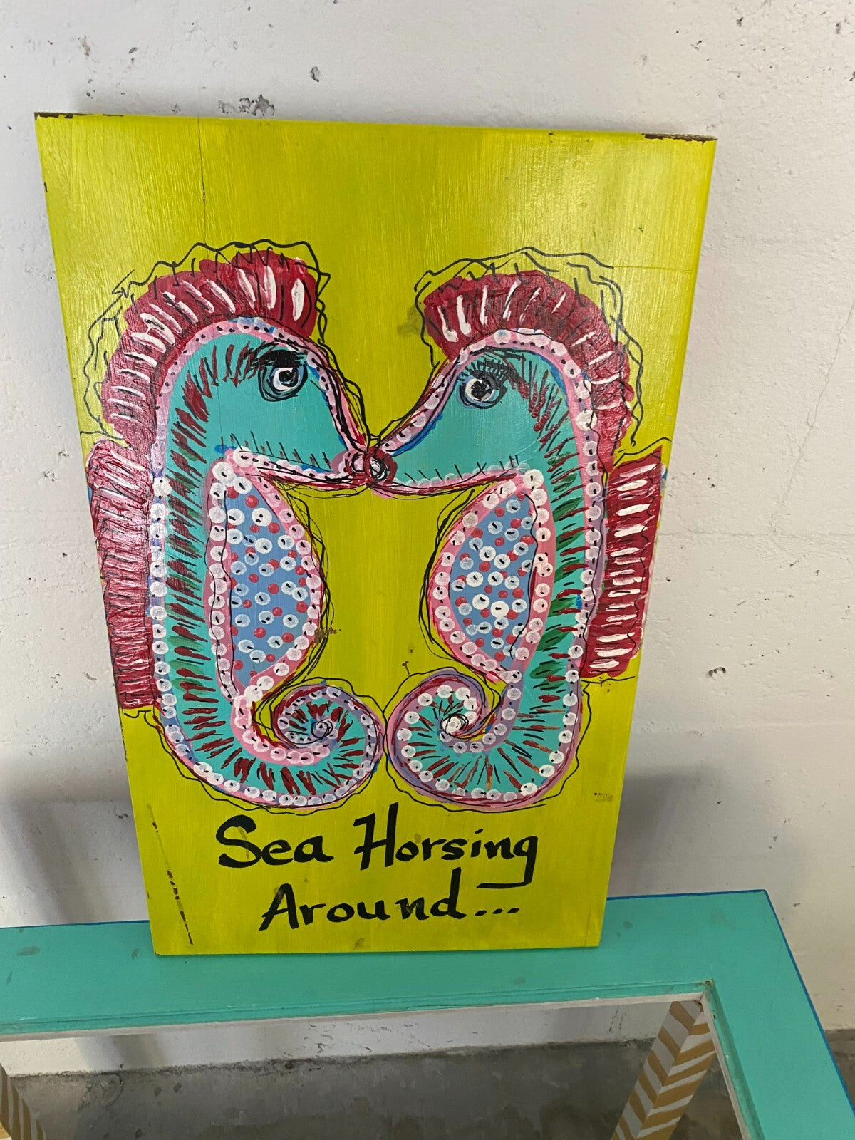 Hand Painted Rectangular Shaped Removable Top Side Table 25.5 X 17 X 22.5 In