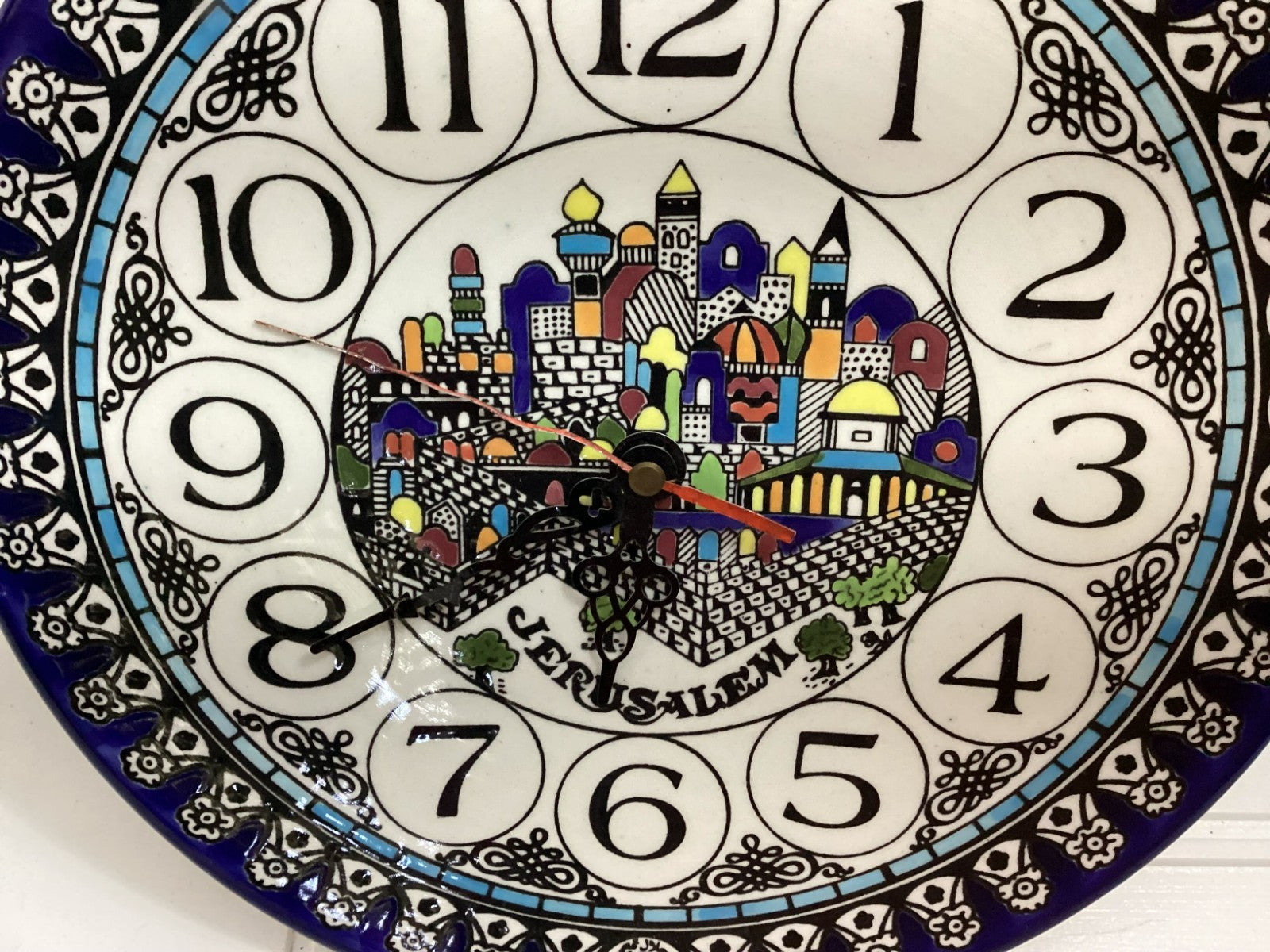 Vintage Round Jerusalem Battery Operated Ceramic Wall Clock
