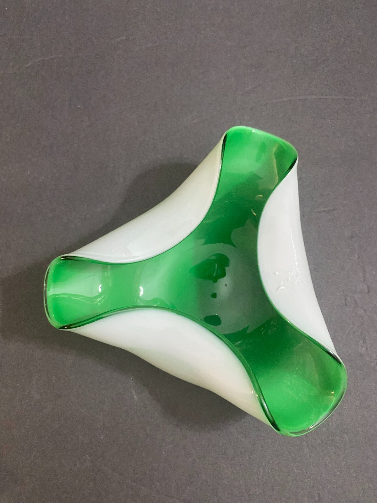 Vintage Green & White Trifold Art Glass Small Vase