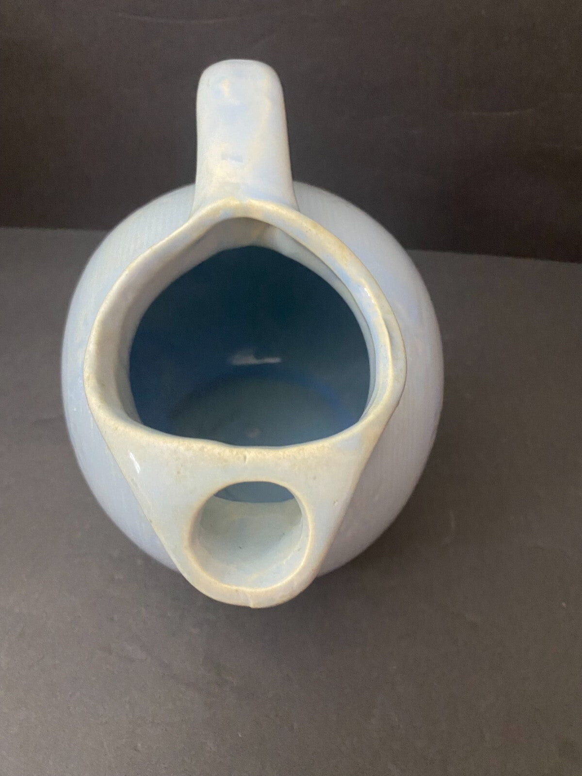 Vintage Light Blue Pottery Ball Pitcher