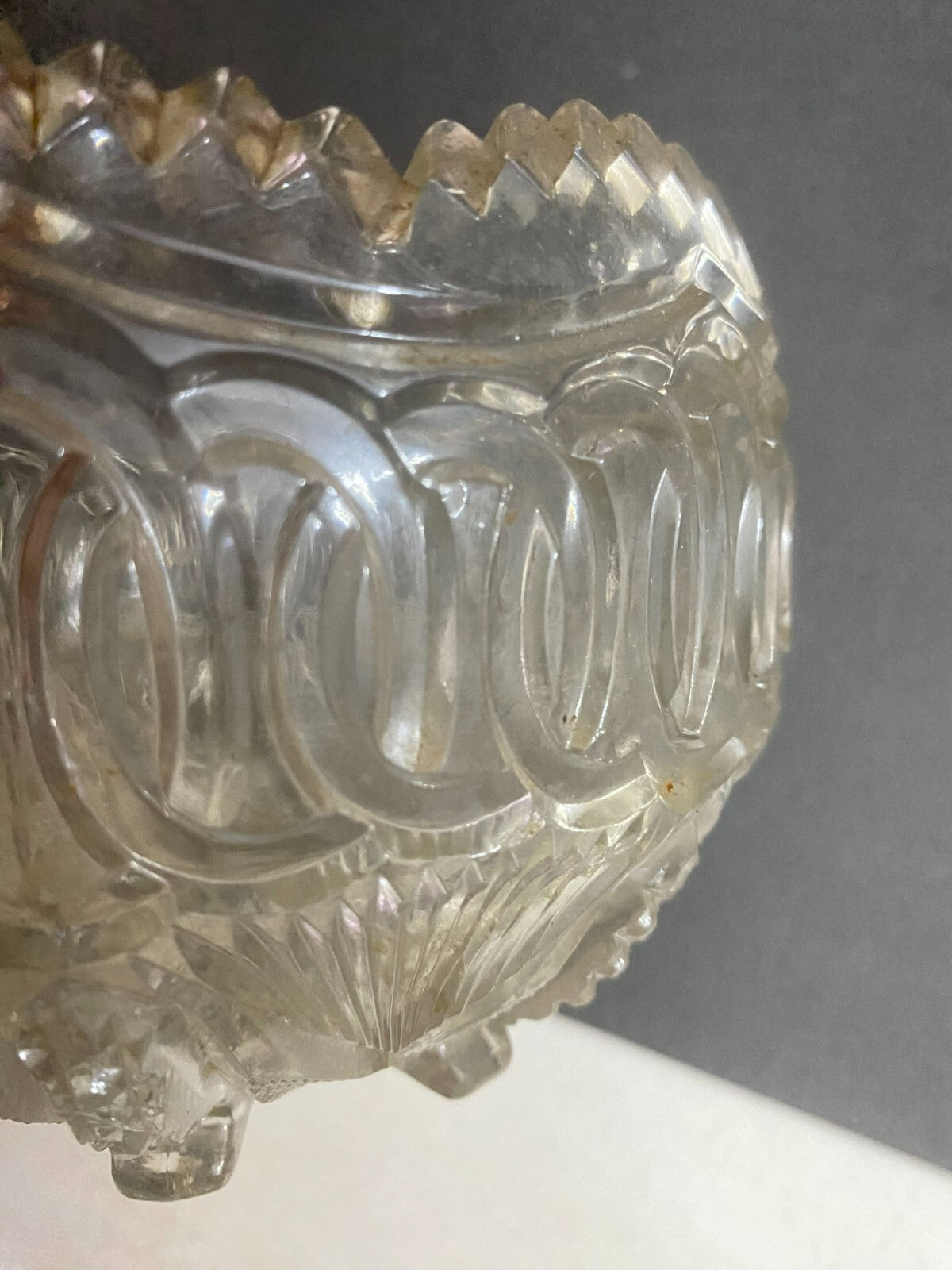 Vintage Heavy Round Cut Glass Footed Candy Bowl