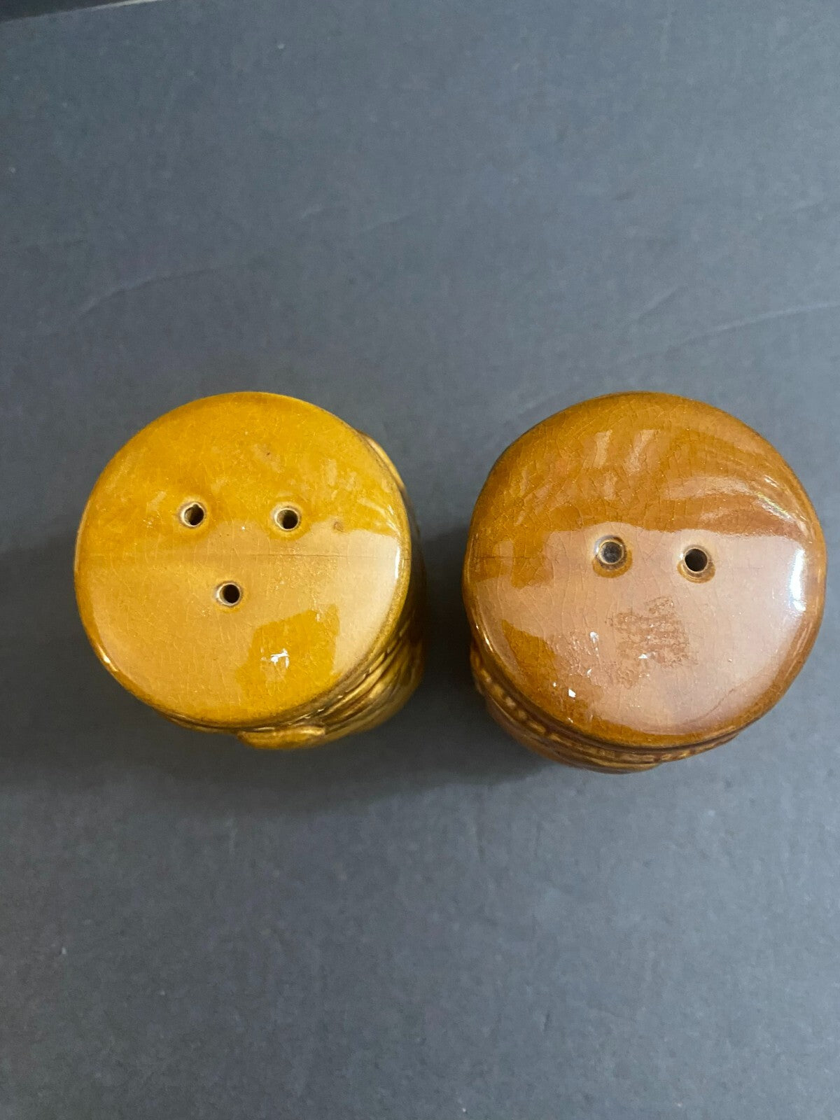 Hawaiian Tiki God Hand Carved Kamani Ceramic Salt & Pepper Shakers - Brown