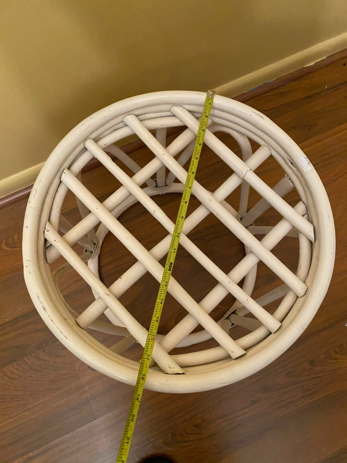 Vintage Beige Round Shaped Bamboo Planter/Table 14” Tall