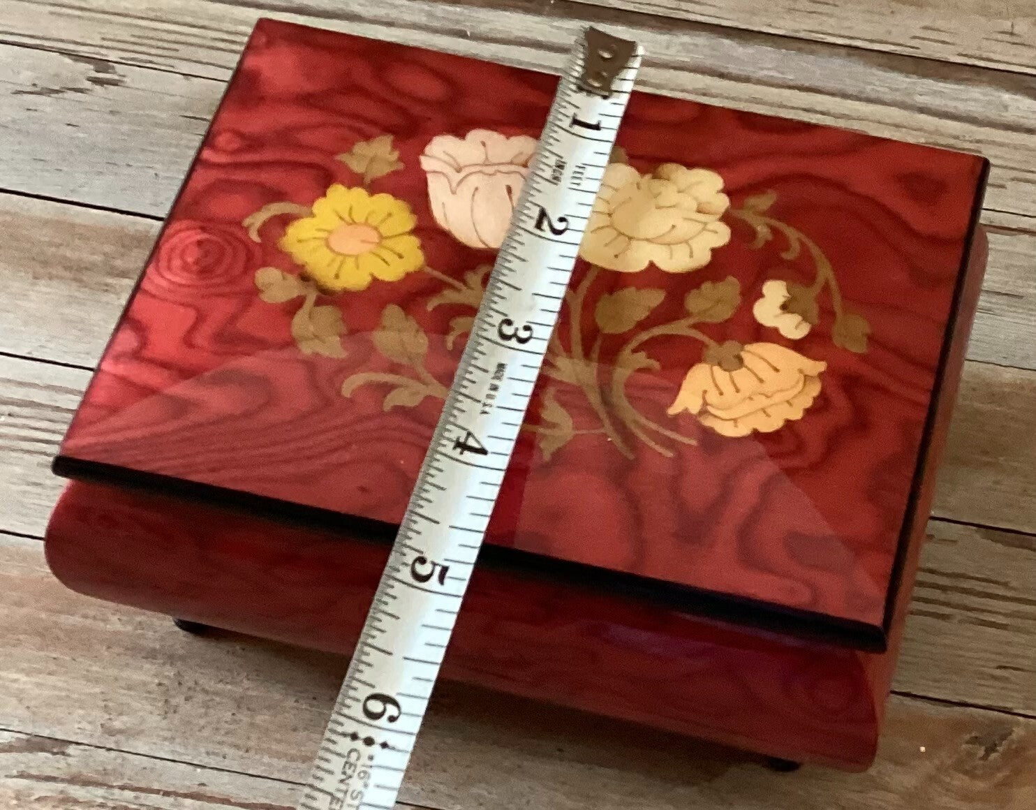 Set Of 2 Edel weiss Art Decor Inlaid Wood Floral Tray And Musical Jewelry box