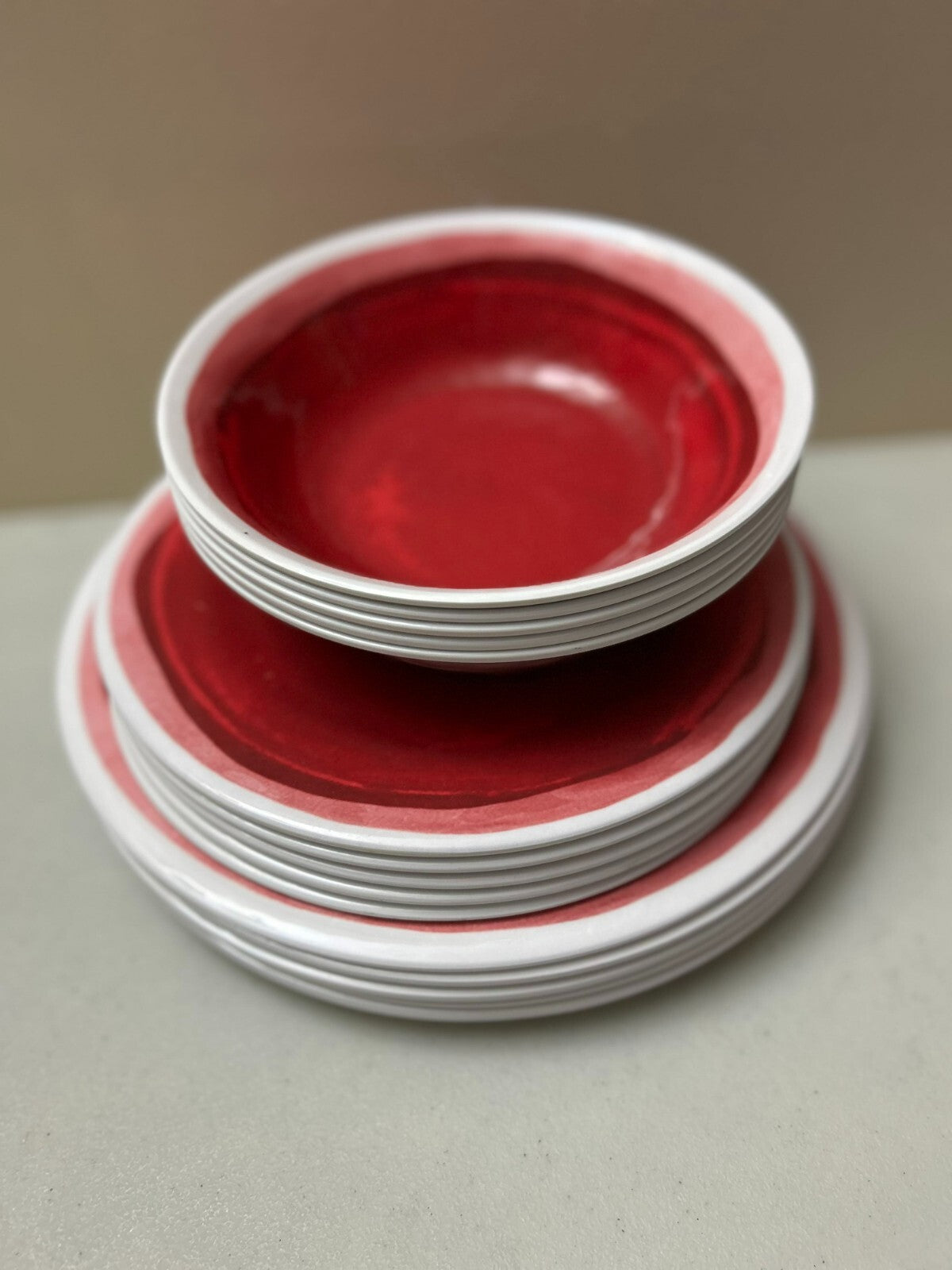Set Of 15 Pieces Food Network Dishwasher Safe Red/White Dishes