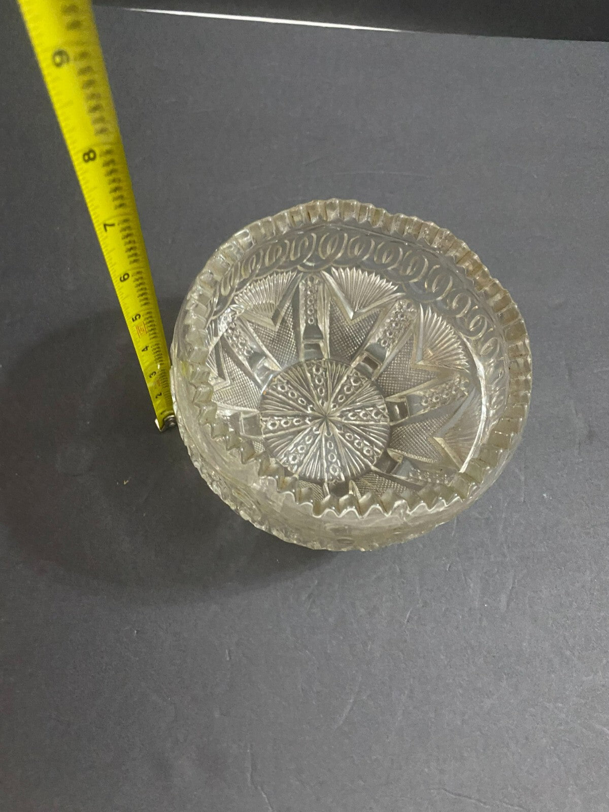 Vintage Heavy Round Cut Glass Footed Candy Bowl