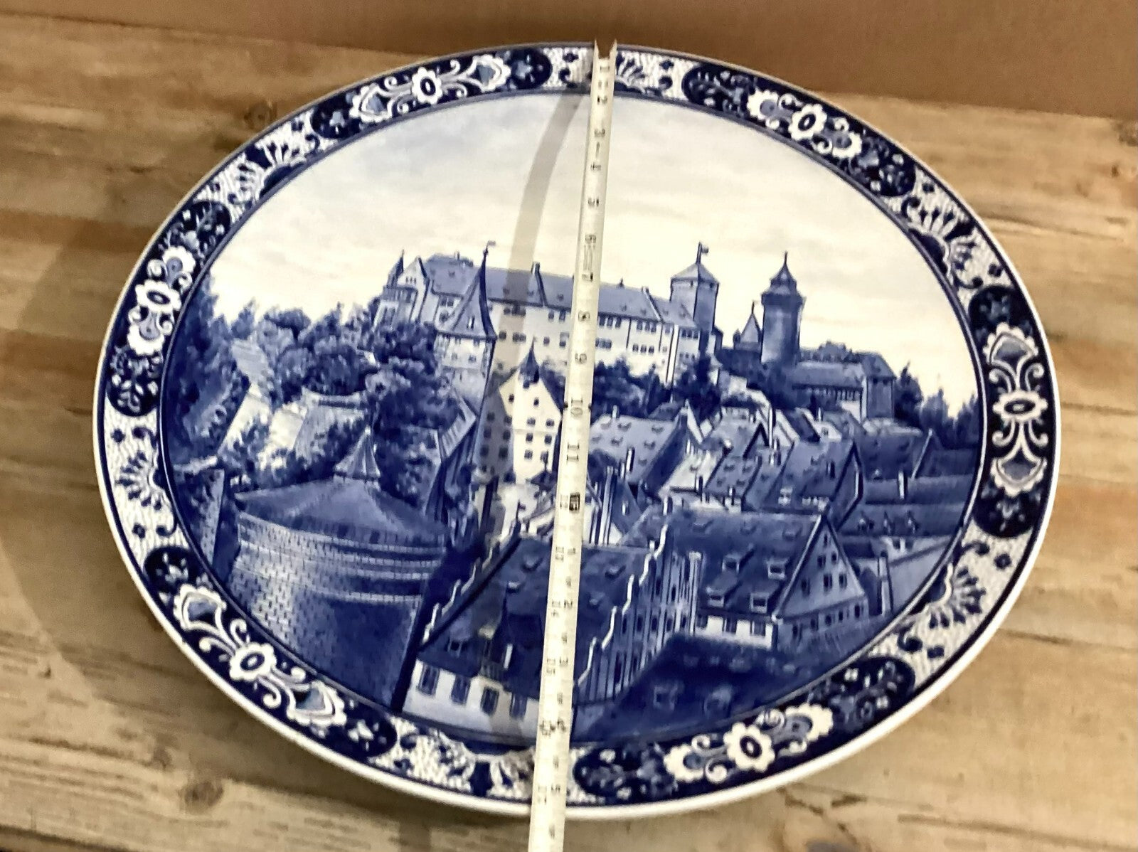 Antique Villeroy & Bosh Blue White Delft Hand Painted 17” Wall Plate