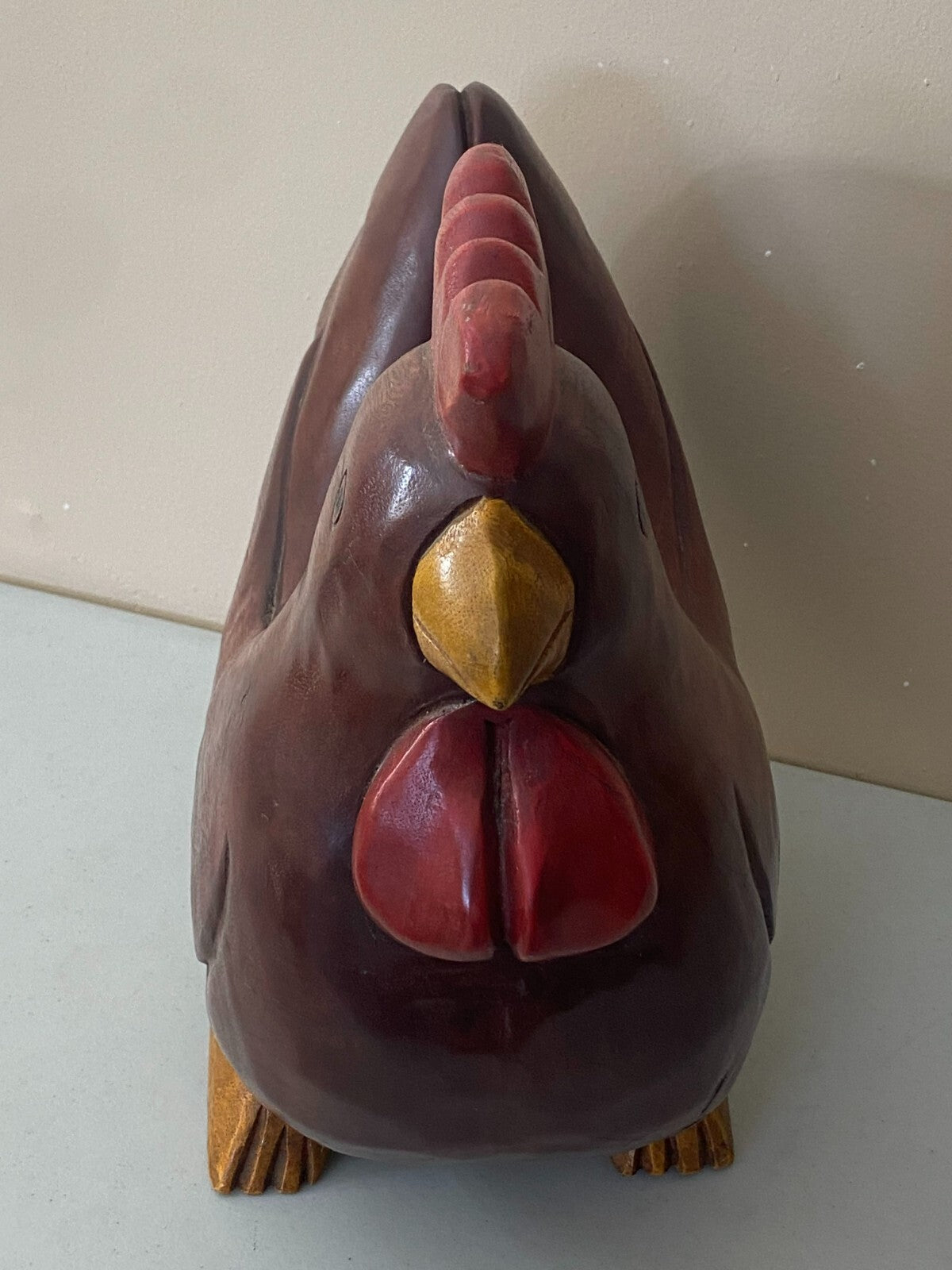 Hand Carved Brown Thick Wooden Decorative Chicken Figurine