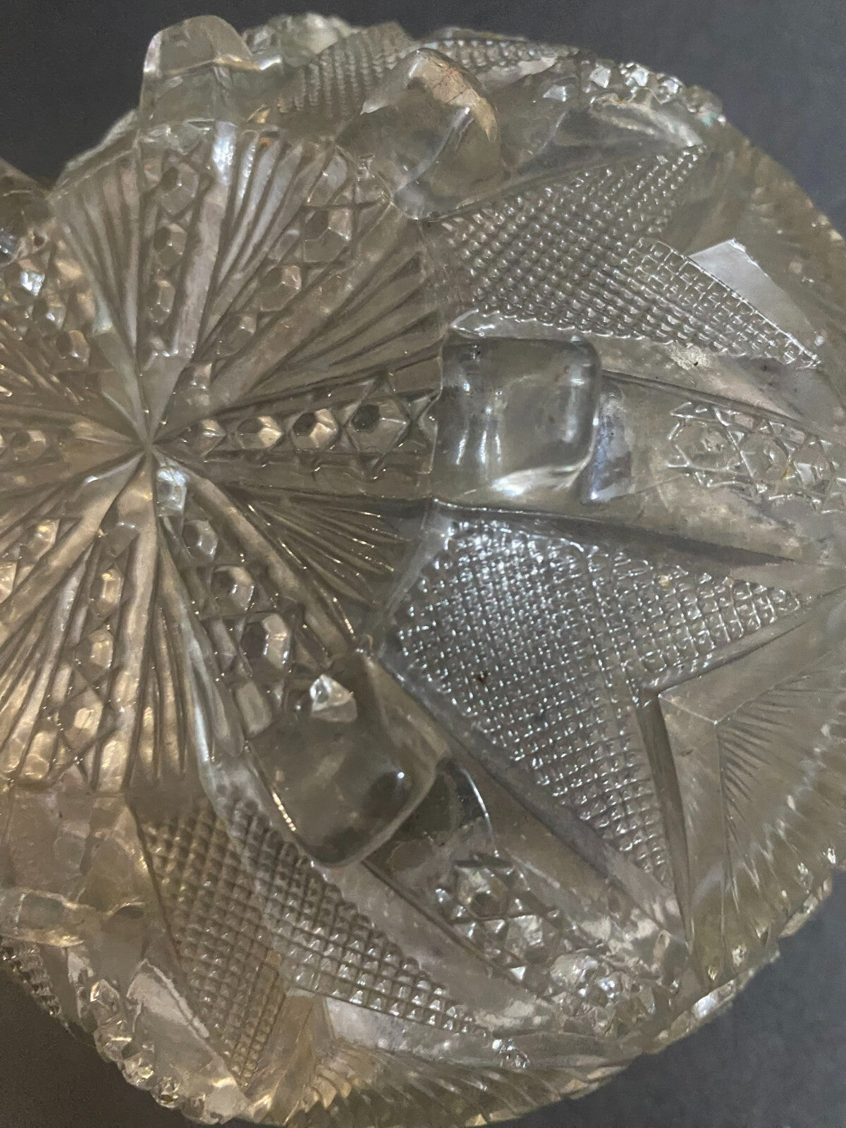 Vintage Heavy Round Cut Glass Footed Candy Bowl