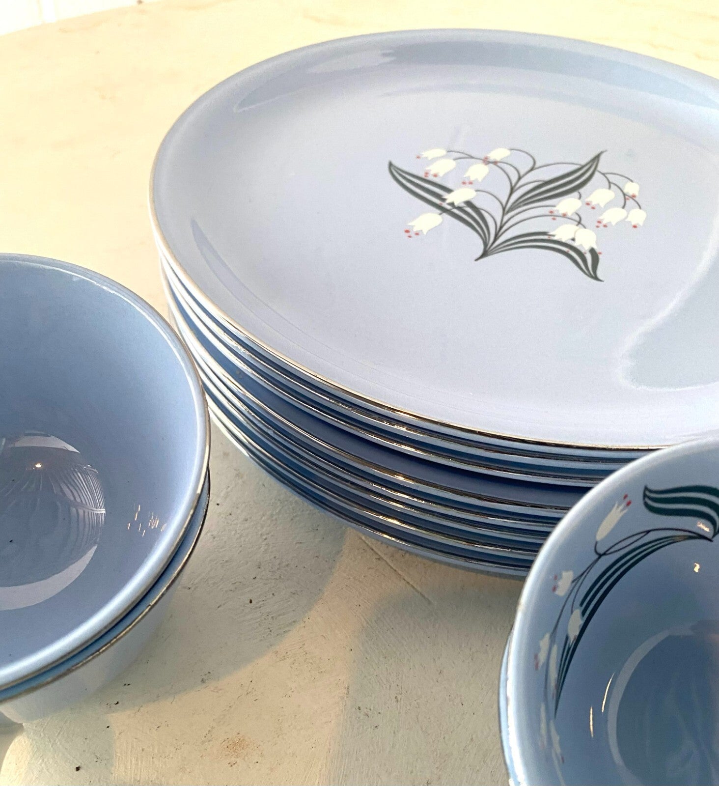 Skytone Pattern By Homer Laughlin Blue Floral China Set 51 Pcs For 8