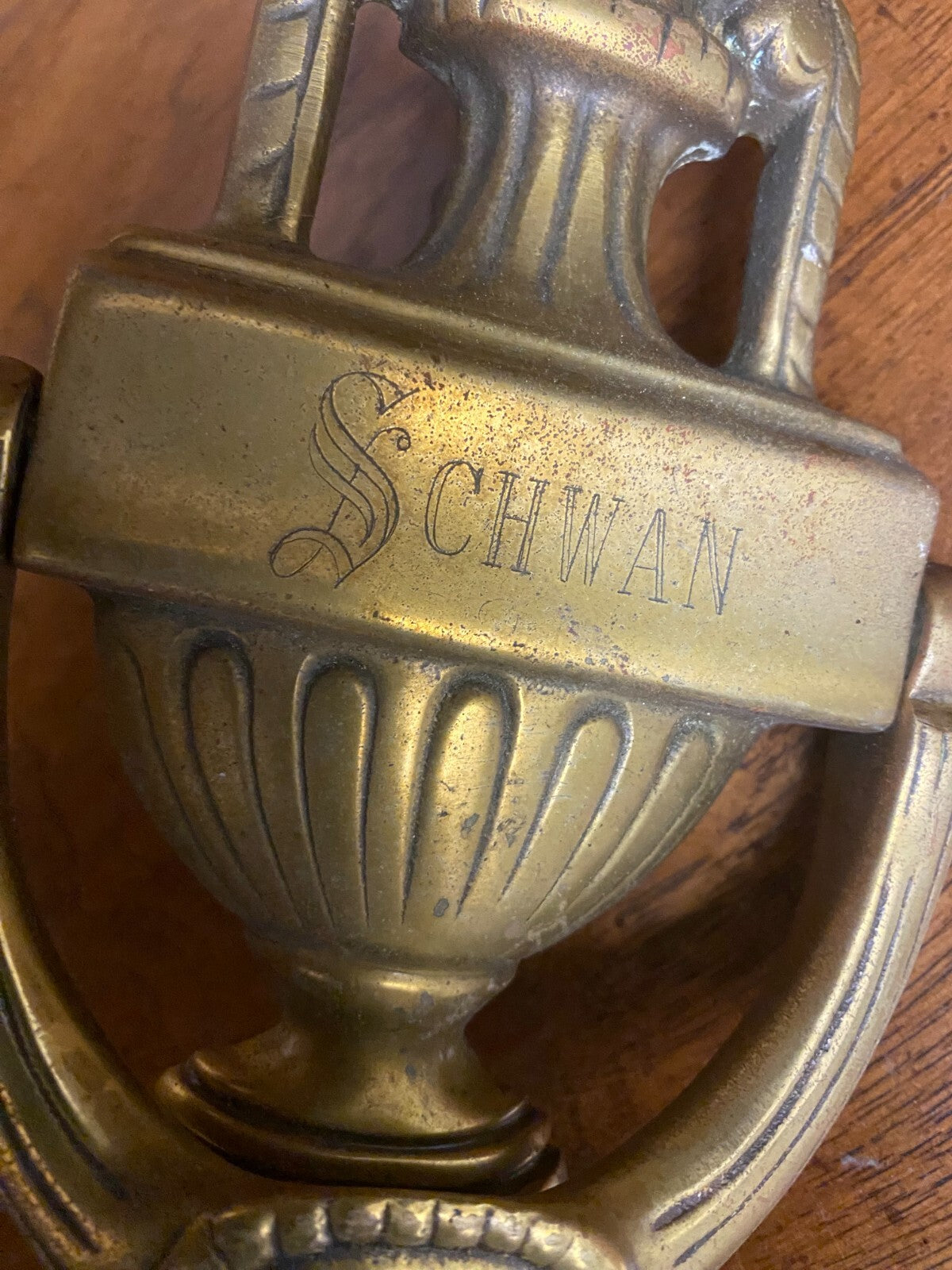 Mid Century Heavy Traditional Bronze Schwan Monogram Door Knocker