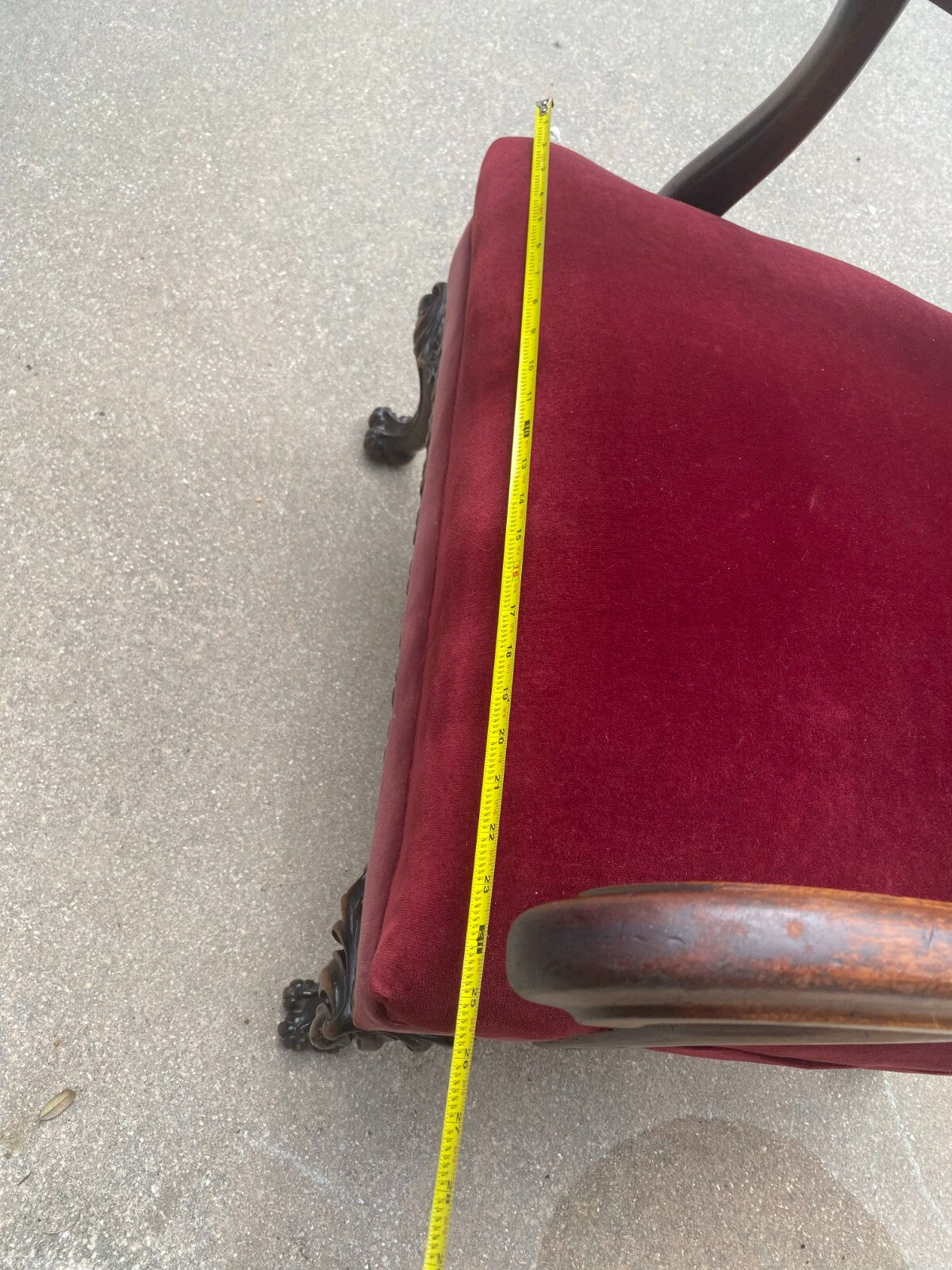 Antique Mahogany Red Velvet Claw Feet George II Arm Chair