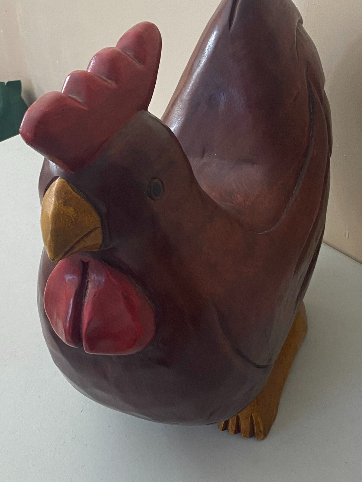 Hand Carved Brown Thick Wooden Decorative Chicken Figurine