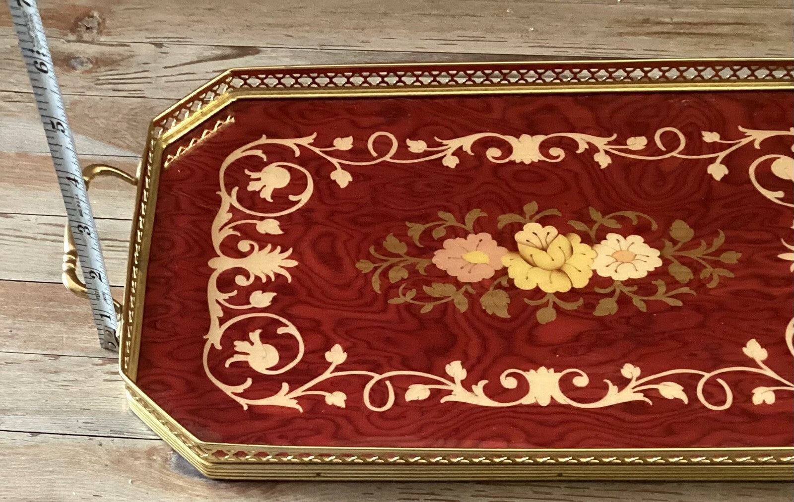 Set Of 2 Edel weiss Art Decor Inlaid Wood Floral Tray And Musical Jewelry box
