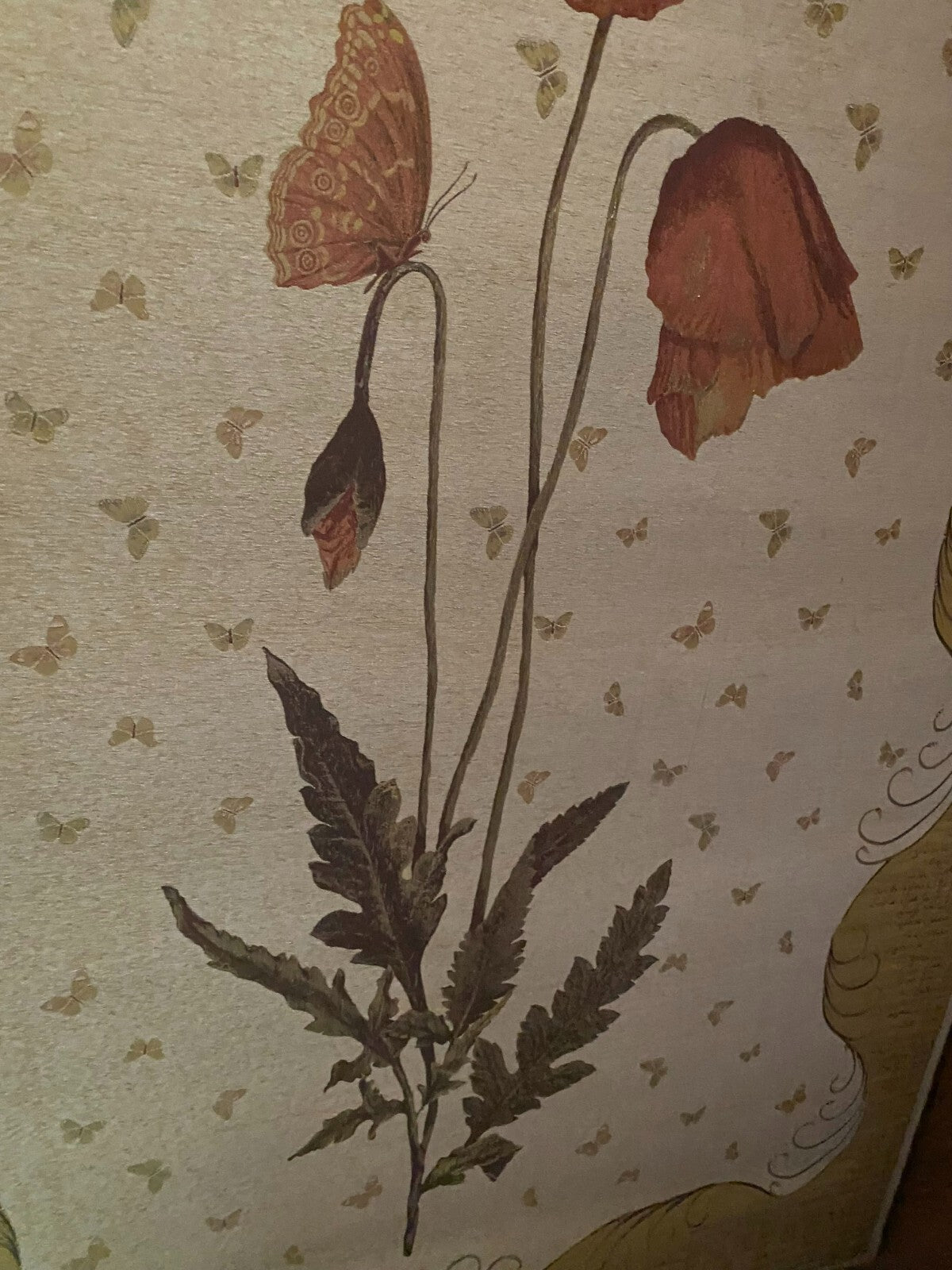 Large Rectangular Poppies Floral Design Wall Hanging Display On Fabric Hand Made