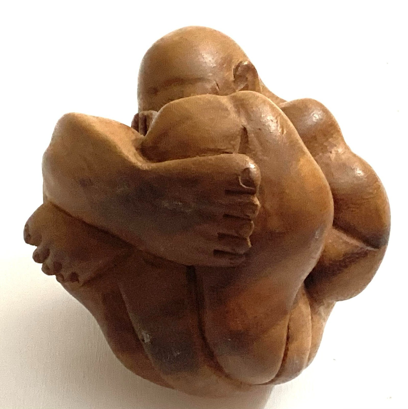 Wooden Carved Weeping Buddha Sculpture