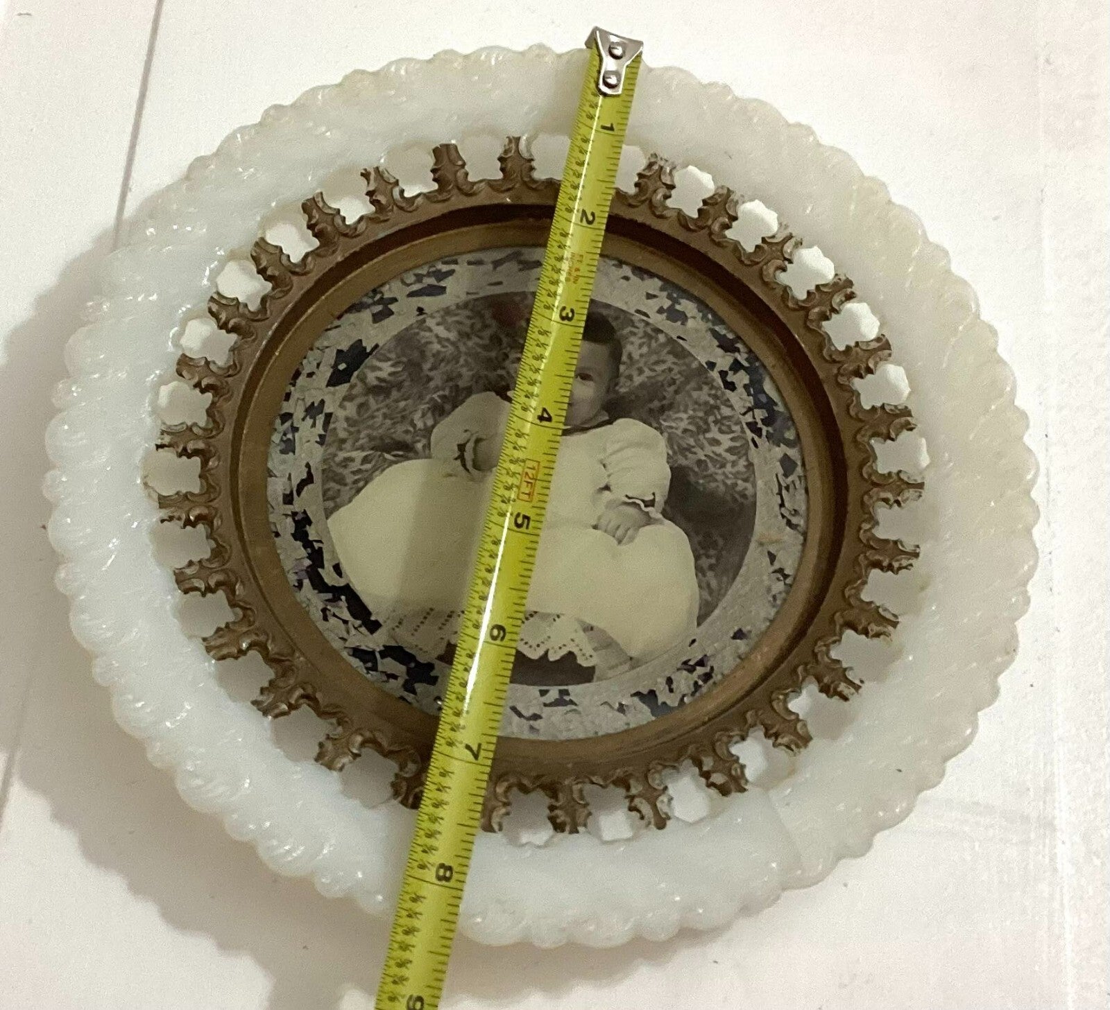 Antique Milk Glass Wall Hanging Plate Picture Decoration