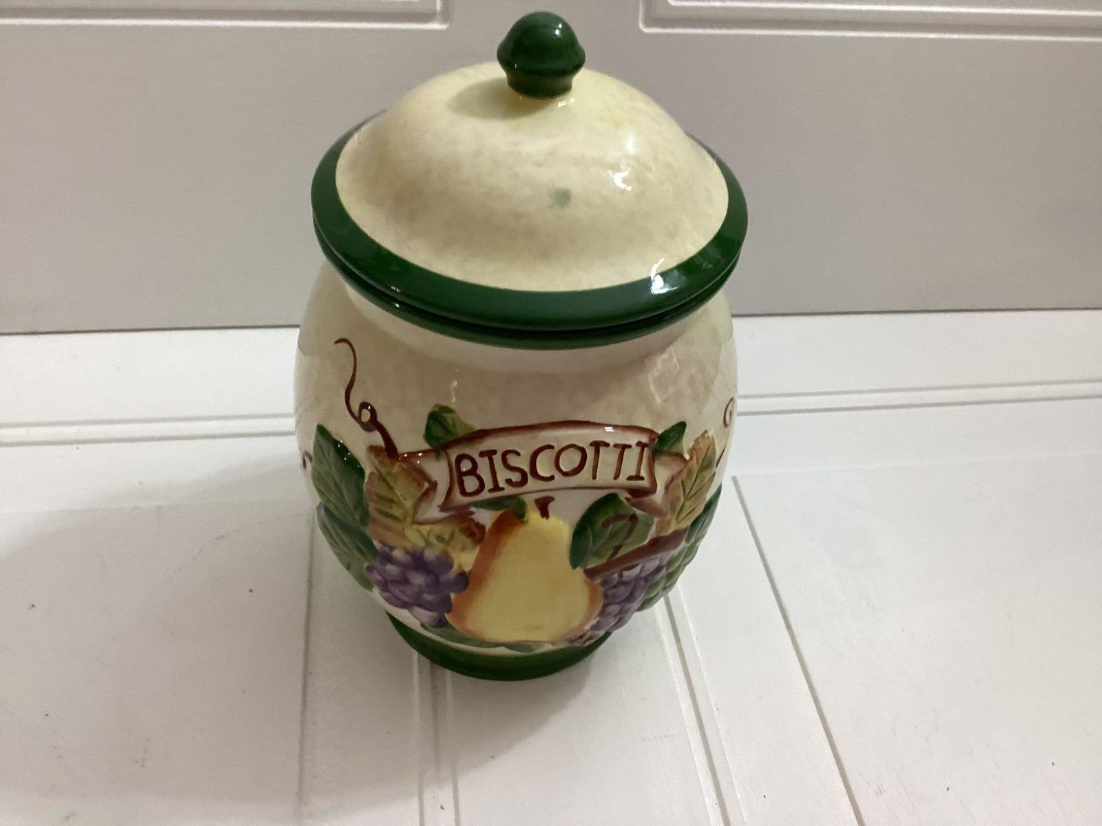Nonni's Biscotti Hand Painted Fruits Ceramic Cookie Jar