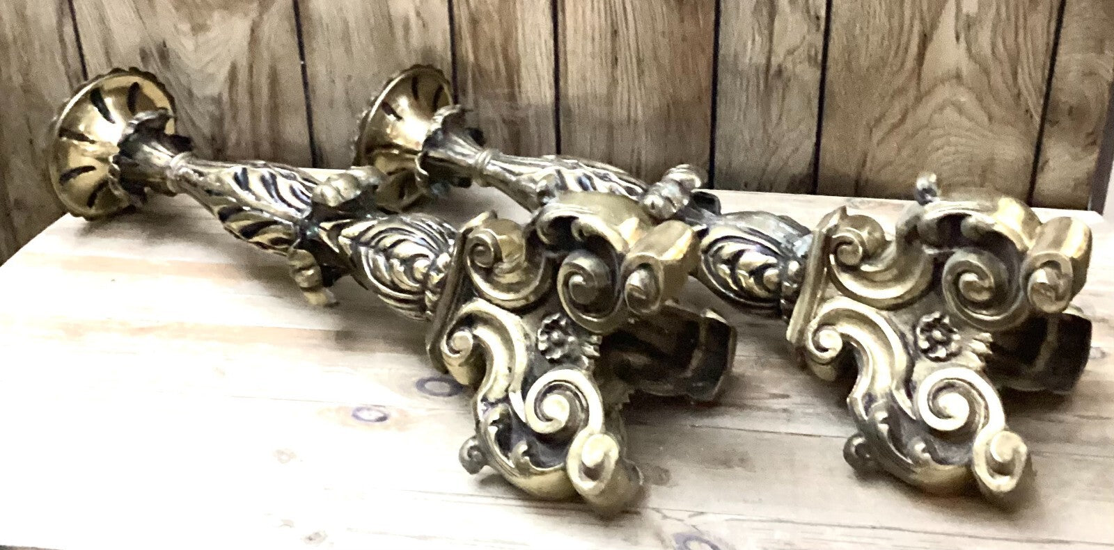 2 Antique Golden Solid Brass Candlestick Holders For Display