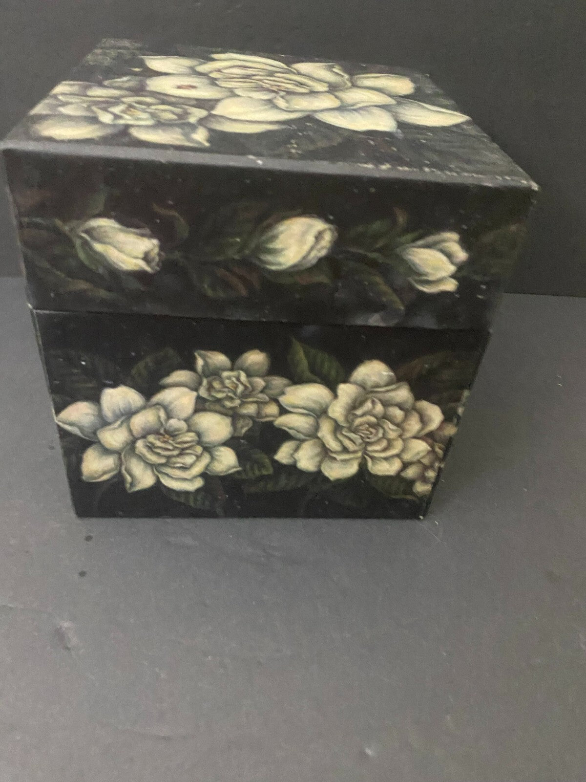Bobs Boxes Black And White Square Shaped Floral Decorative Box Size 8 x 7.5 In