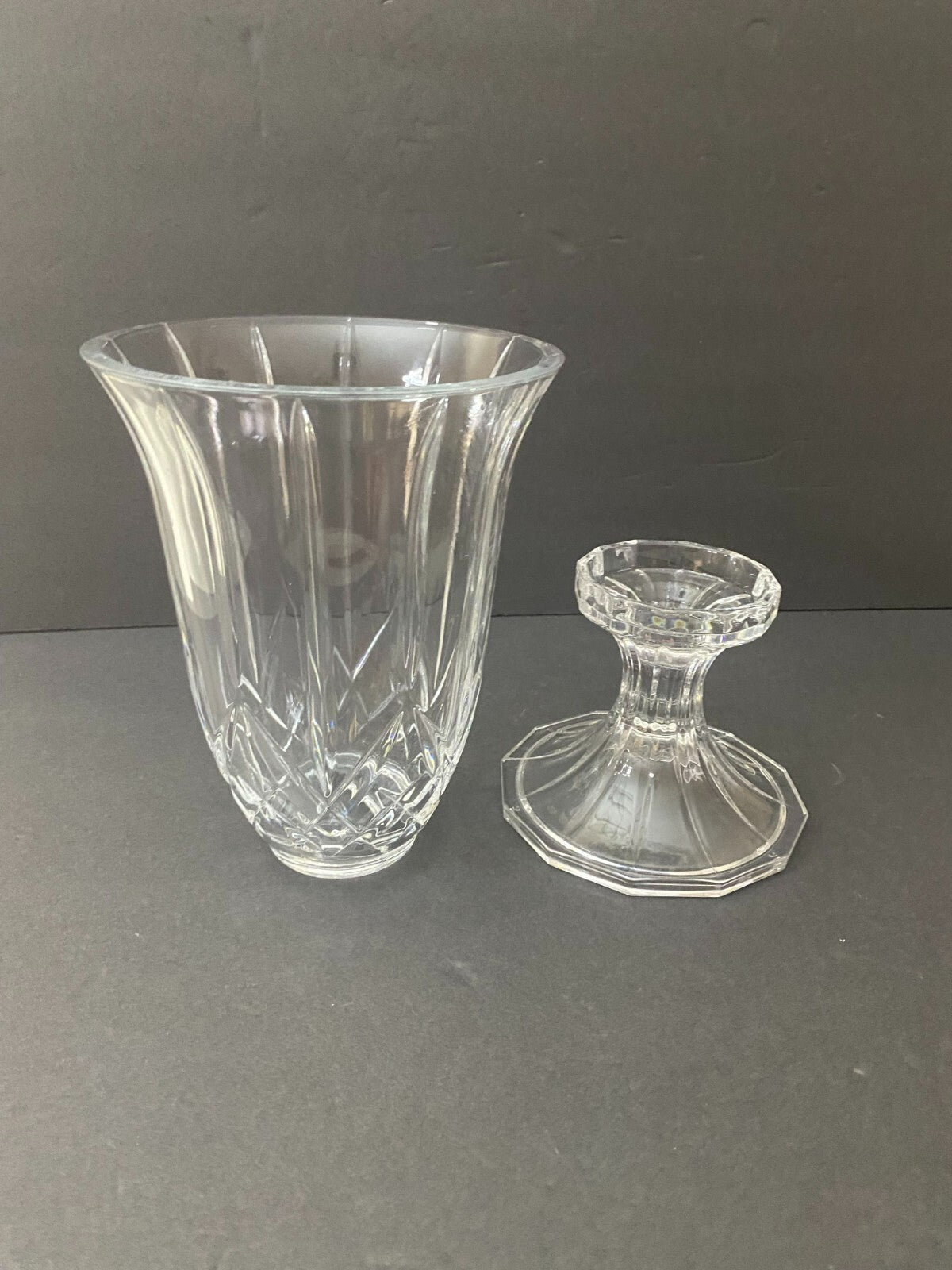 Vintage Lead Crystal Hurricane Candle Holder 2 Pieces 12 Inches Tall