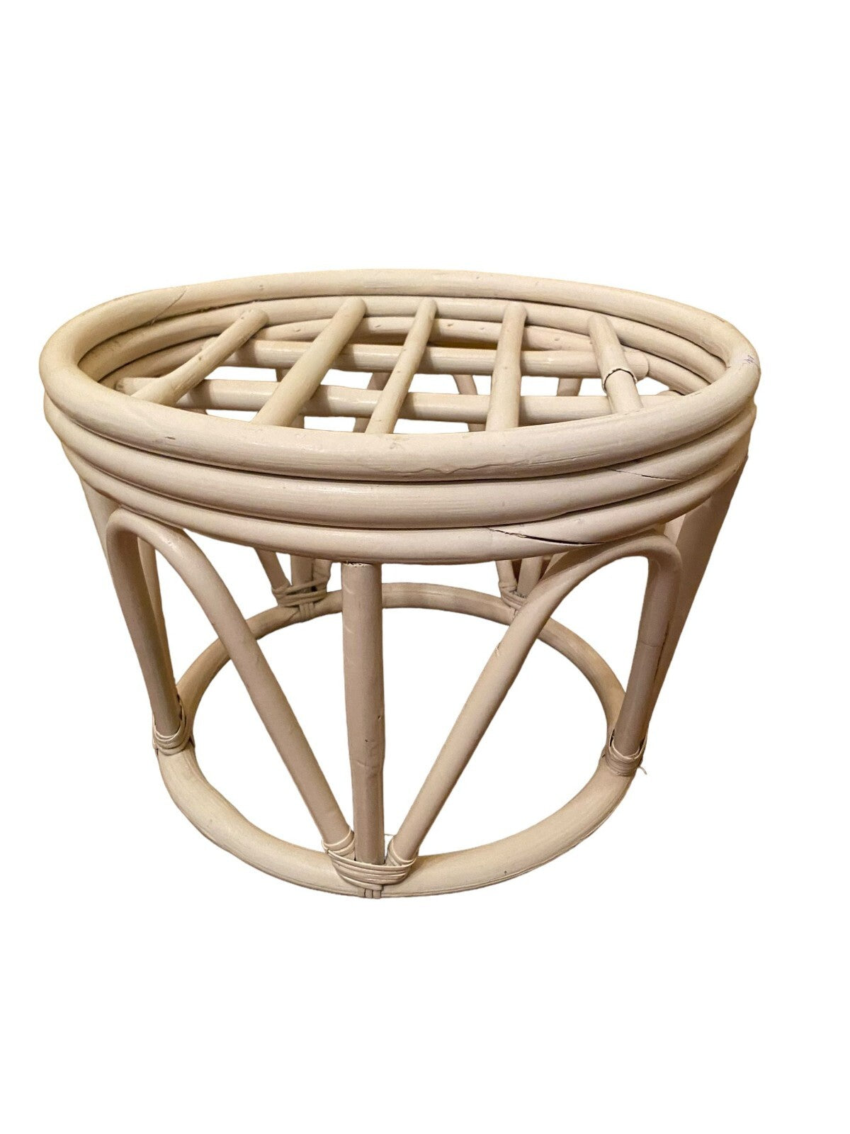 Vintage Beige Round Shaped Bamboo Planter/Table 14” Tall