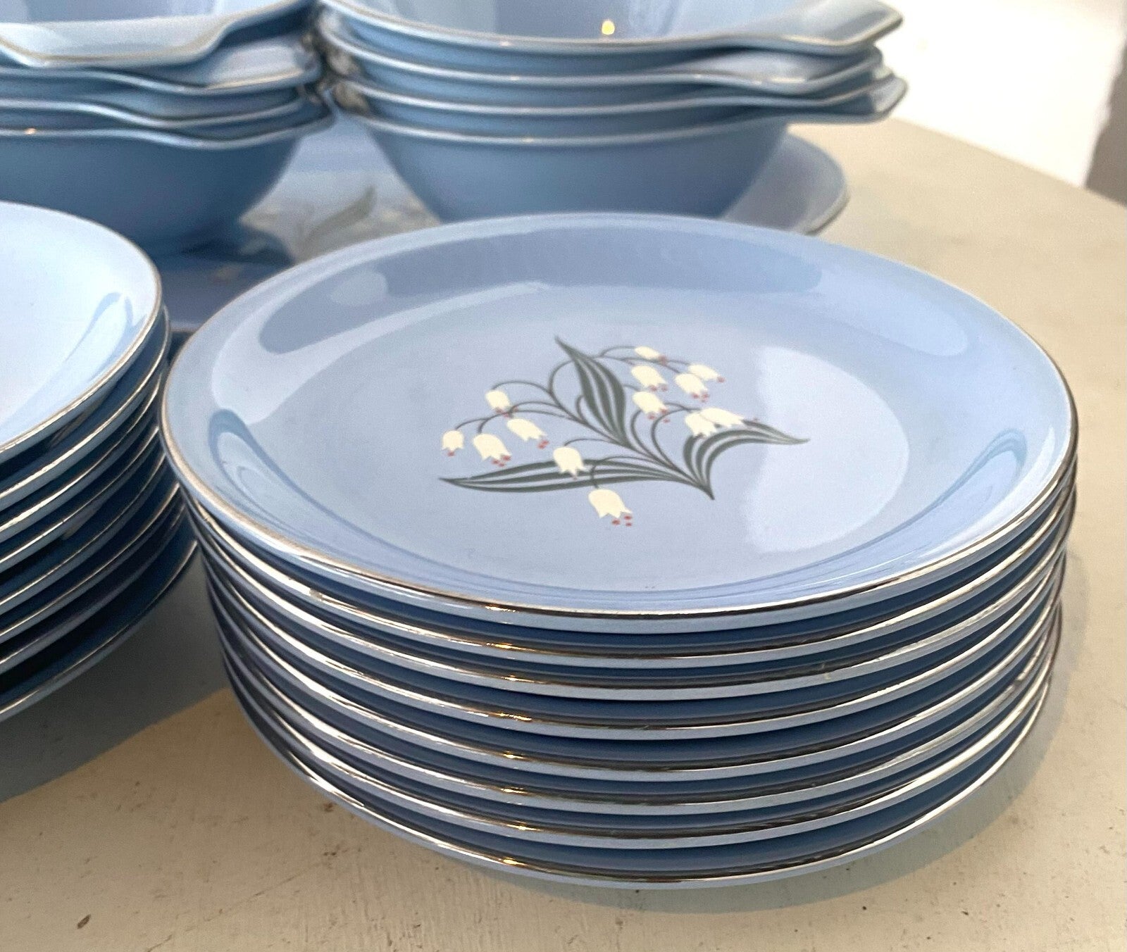Skytone Pattern By Homer Laughlin Blue Floral China Set 51 Pcs For 8