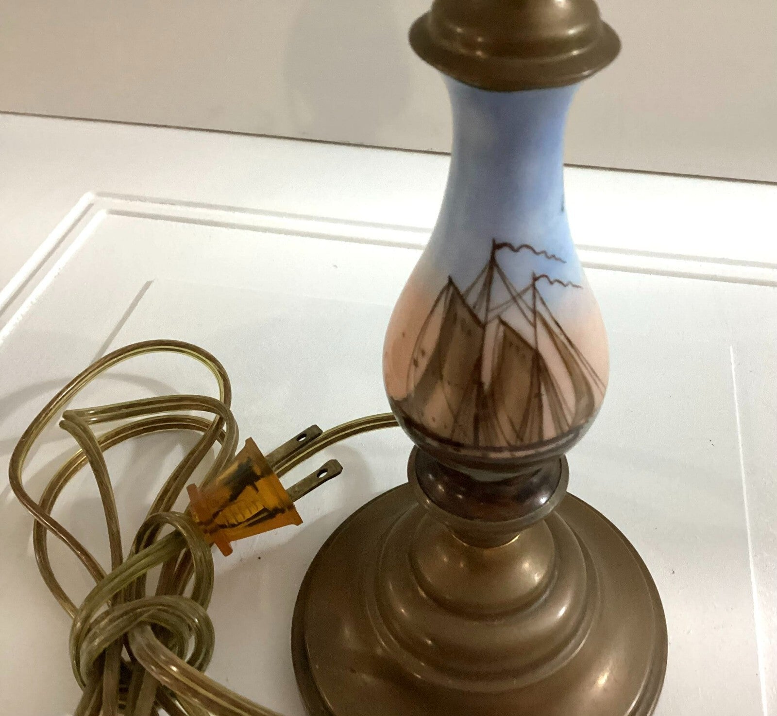 Vintage Set Of 2 Hand Painted, Brass Leg Elect Table Lamps