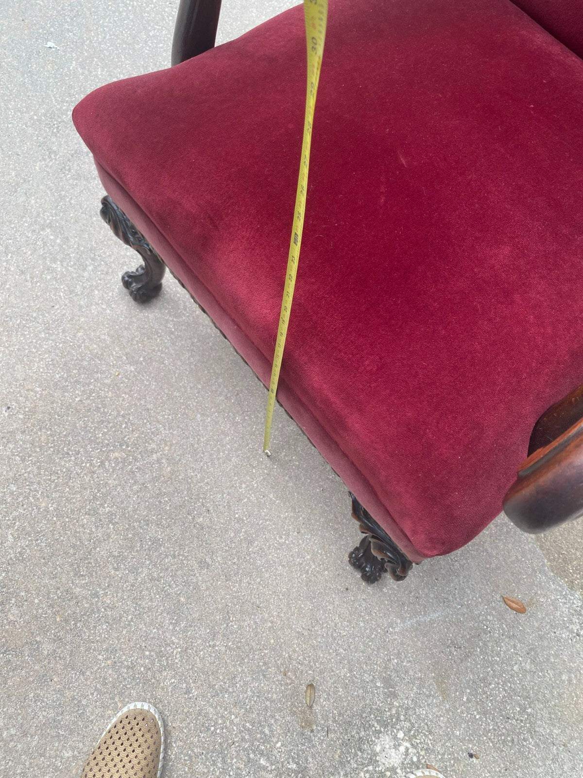 Antique Mahogany Red Velvet Claw Feet George II Arm Chair